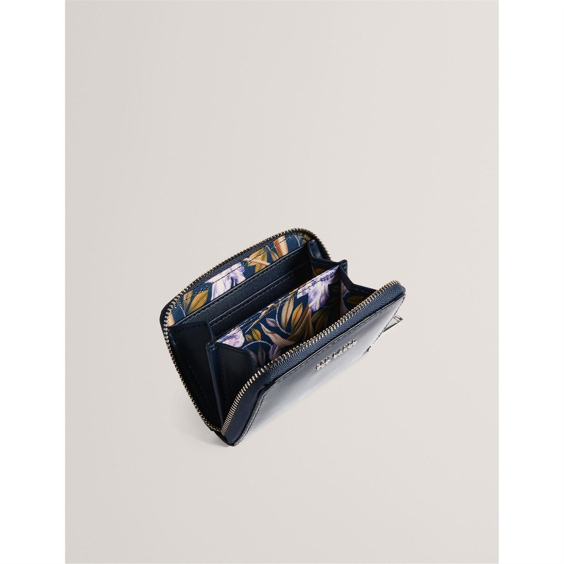Ted Baker Crinkle Zip Around Wallet with Silver Tone Hardware