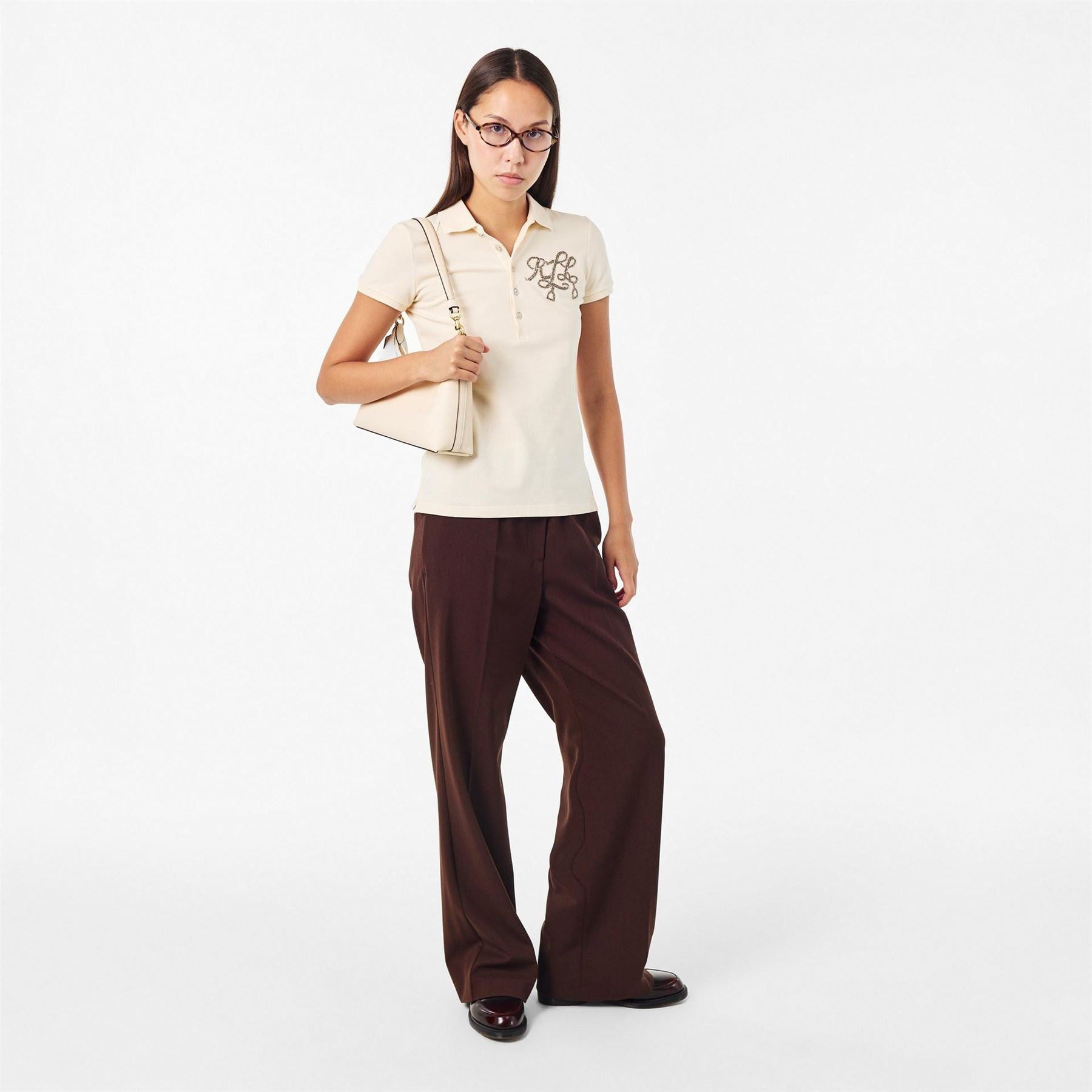 Lauren by Ralph Lauren Kiewick Embroidered Collared Short Sleeve Polo Shirt
