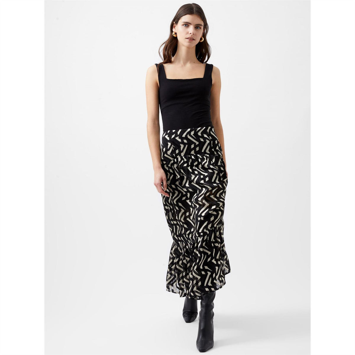 French Connection Diandra Maxi Tiered Geometric Patterned Skirt