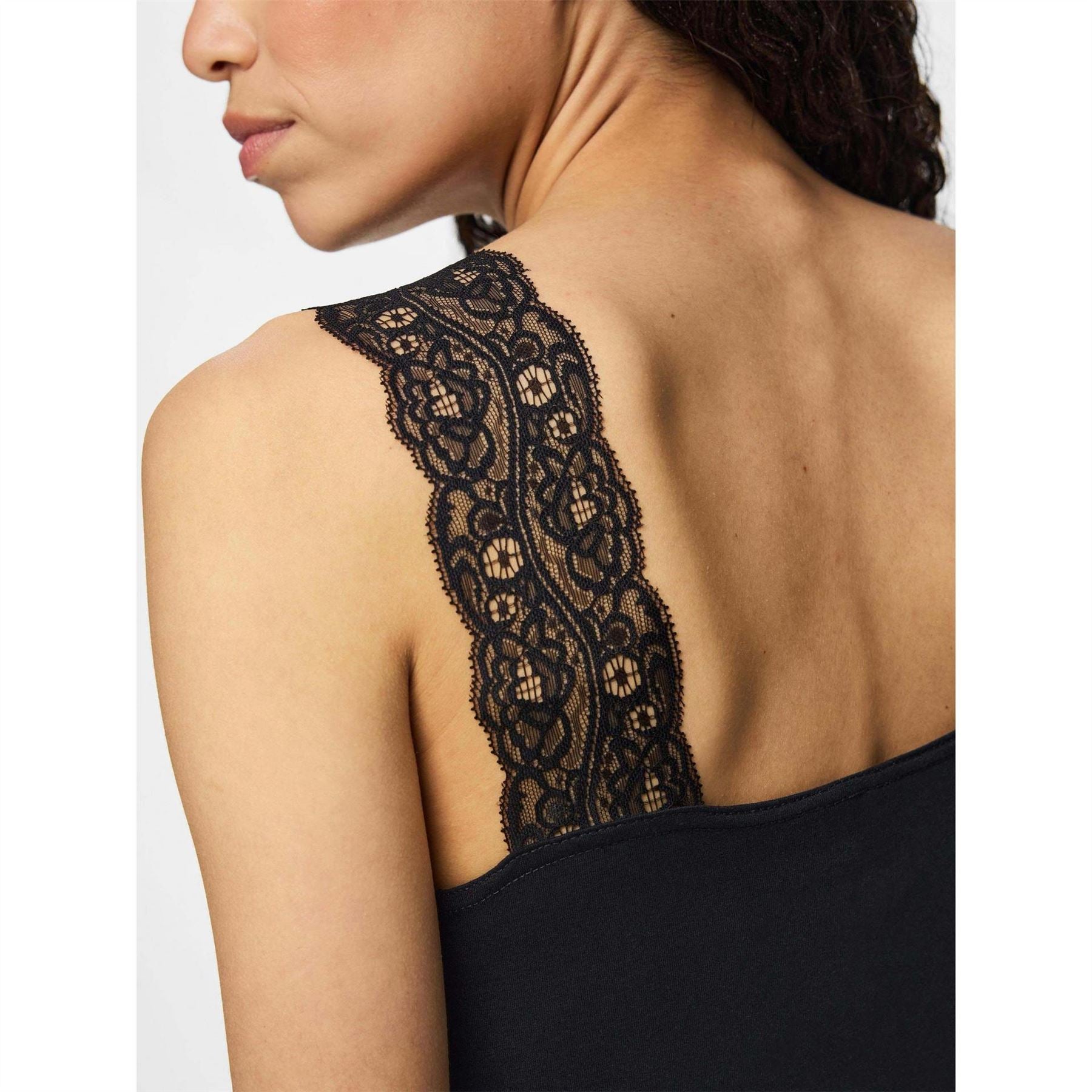 Pieces Barbera Lace V Neck Sleeveless Slim Fit Tank Top