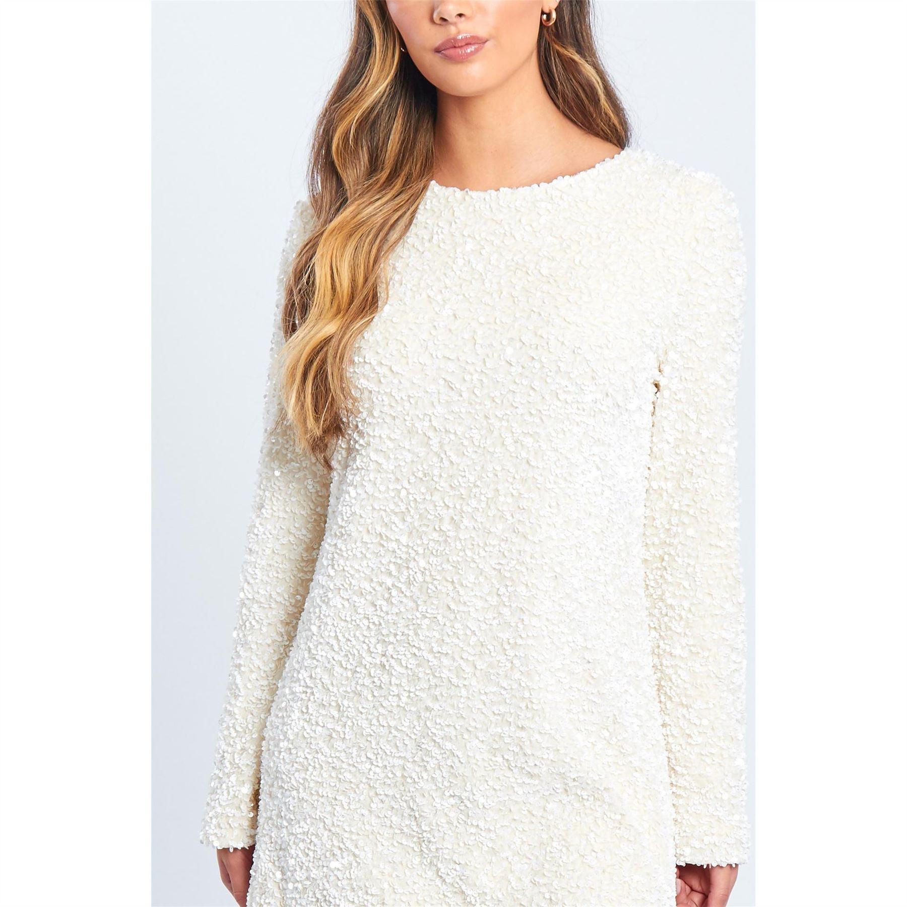 Be You Sequin Bow Crew Neck Knee Length A-Line Dress