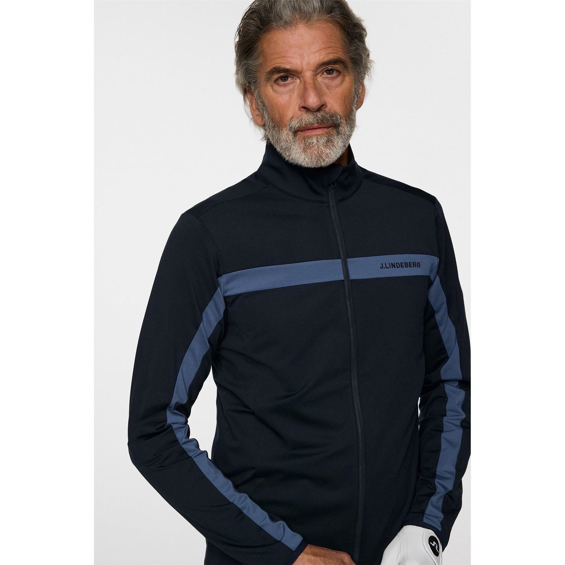 J Lindeberg Golf Jarvis Stripe Patterned Full Zipper Zipped Pocket Fitted Cuff Jacket