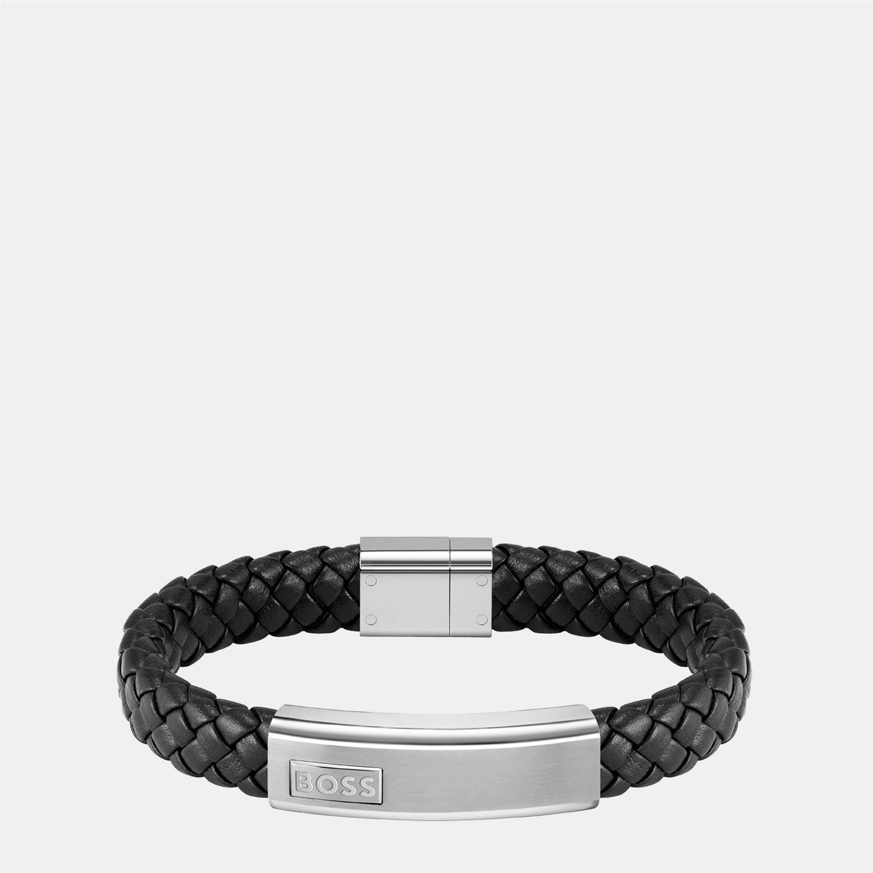 Boss Lander Woven Black Leather Bracelet