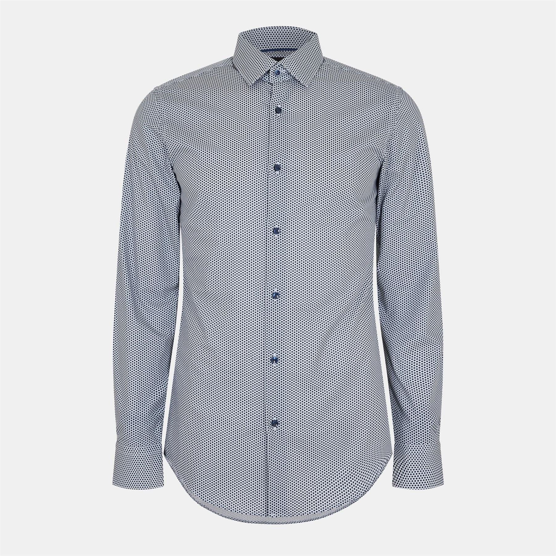 Boss Collared Neck Point Collar Long Sleeve Slim Fit Shirt