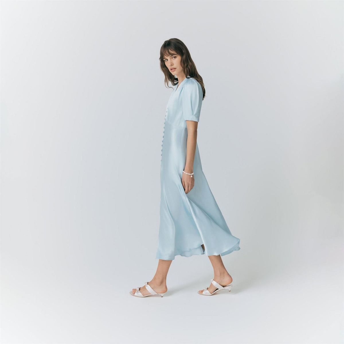 Ghost Satin V-Neck Midi Slip Dress