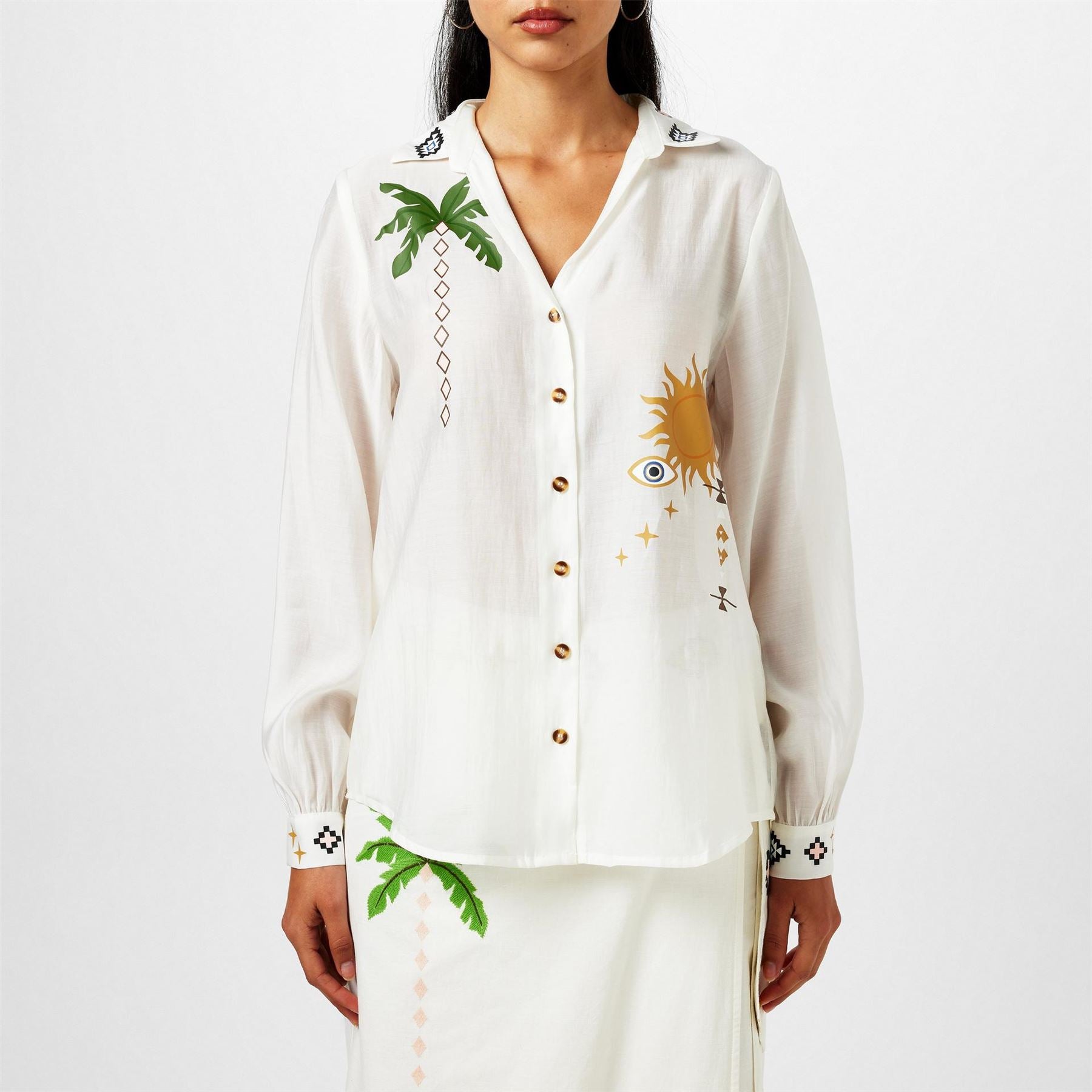 Never Fully Dressed Palm Miley Long Sleeve Patterned Shirt