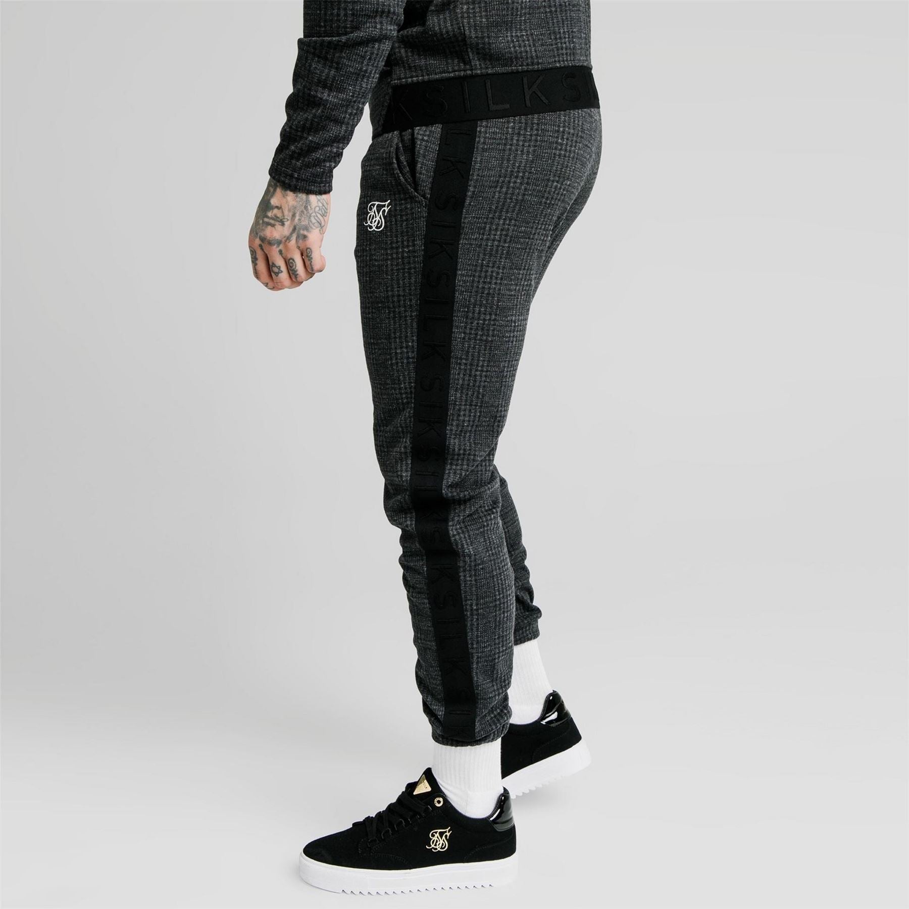 SikSilk Tonal Check Closed Hem Fleece Joggers