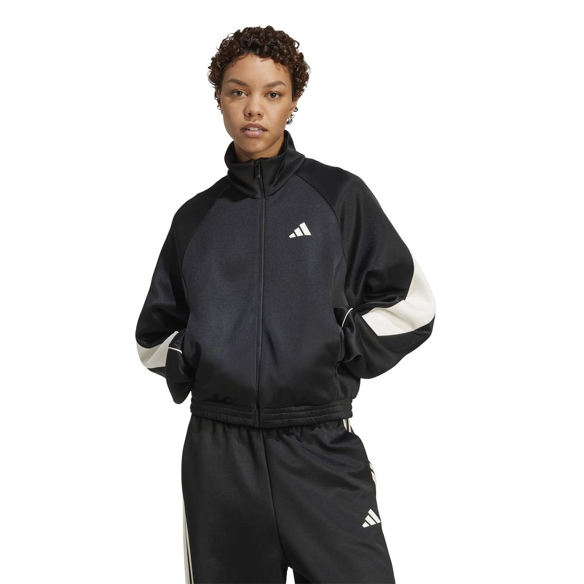 adidas Solid Patterned Zip Neck Track Jacket