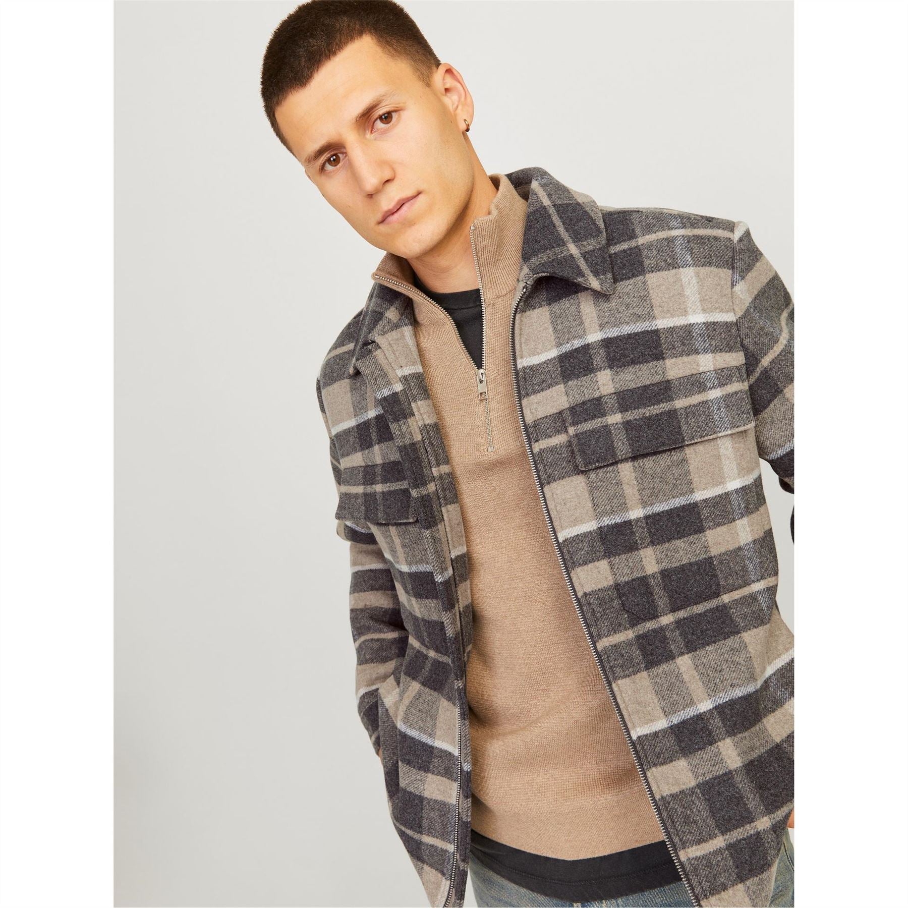 Jack and Jones Plaid Wool Blend Russel Jacket