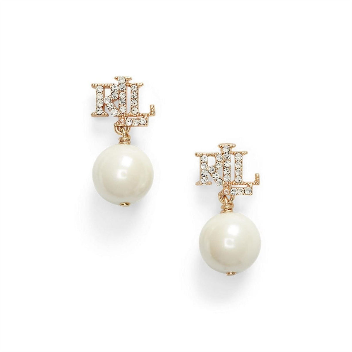 Lauren by Ralph Lauren Ralph Lauren Gold Pave Logo Pearl Drop Earrings