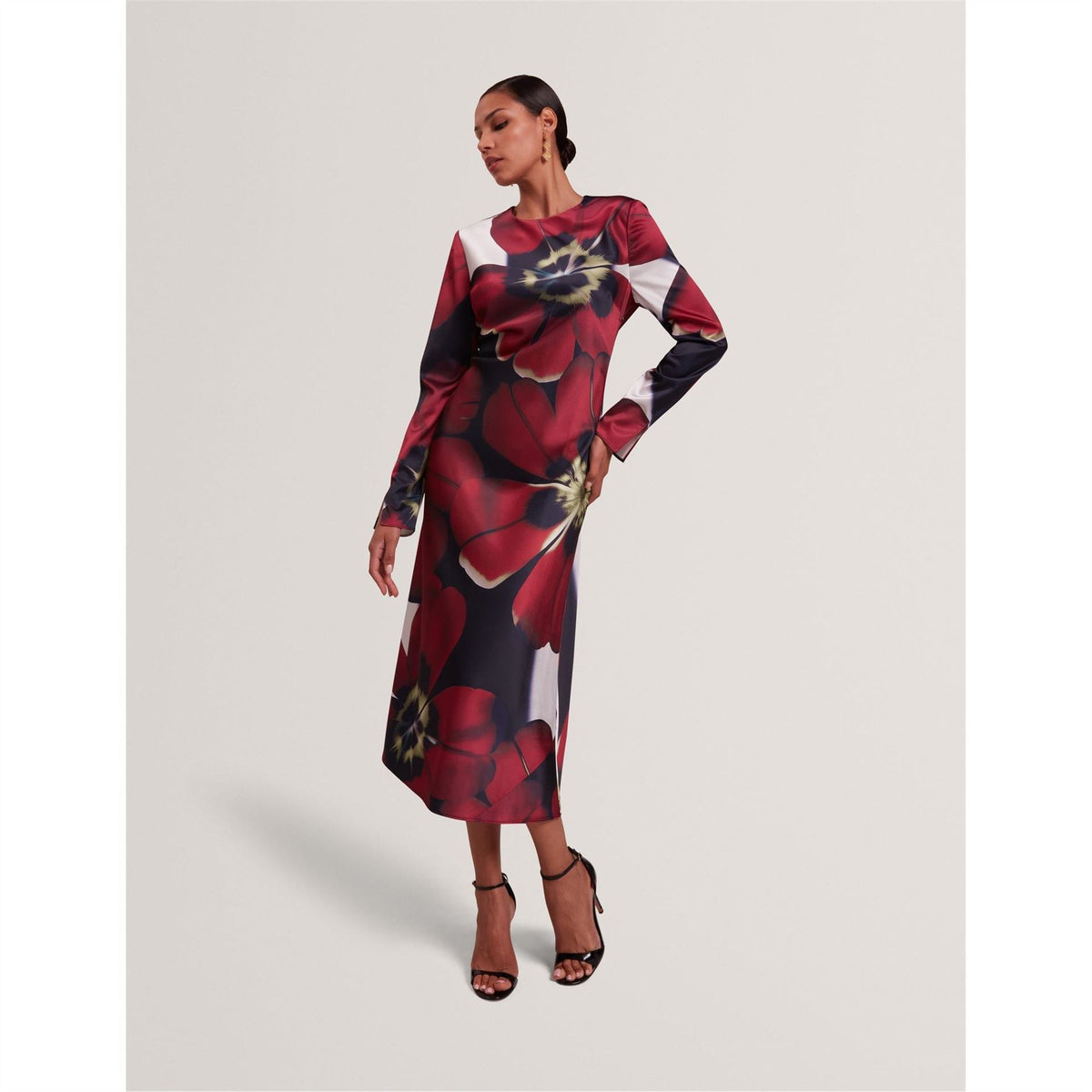 Ted Baker Jewel Neck Long Sleeve Midi Dress