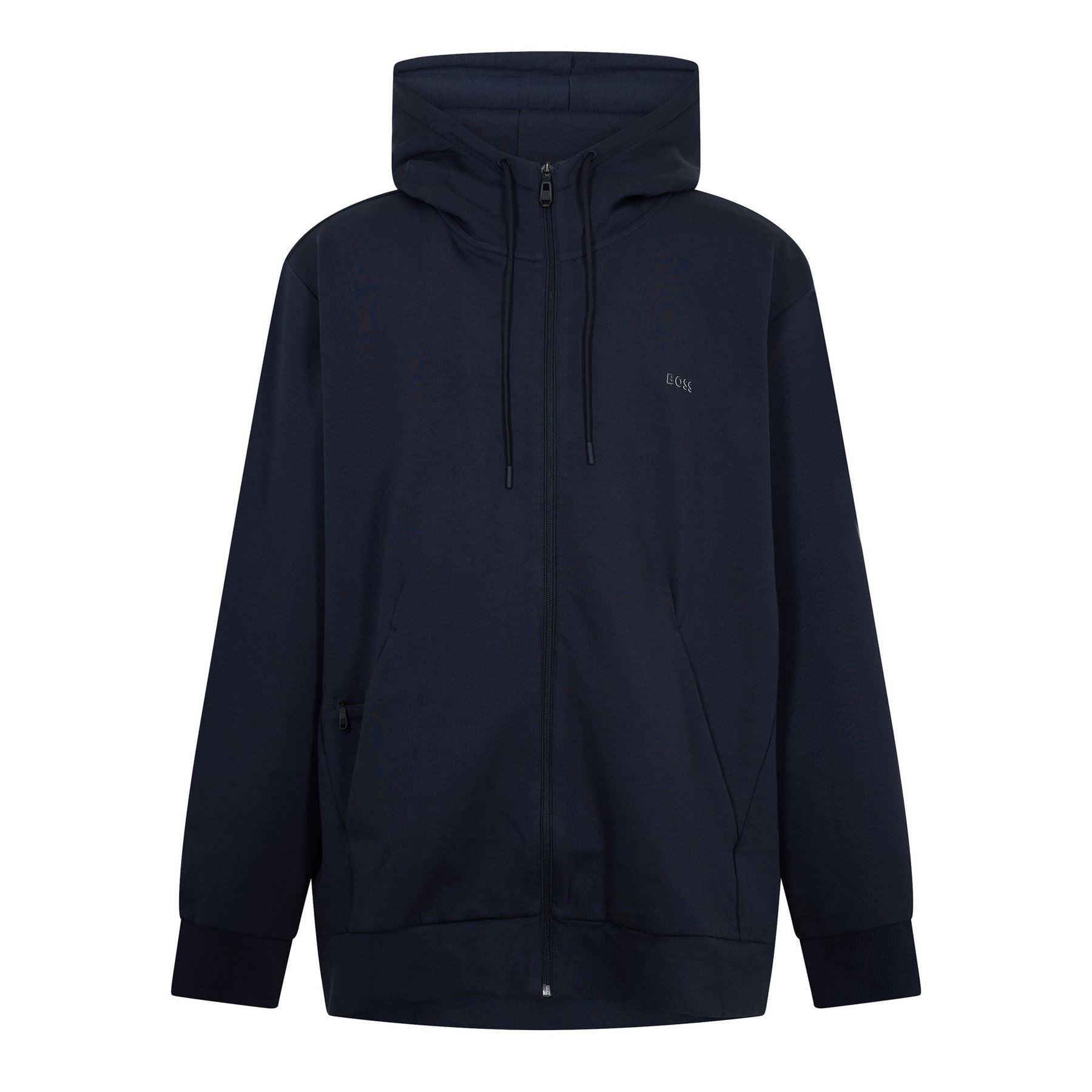 Boss Saggy Solid Patterned Hooded Drawstring Ribbed Cuff Sweat Jacket