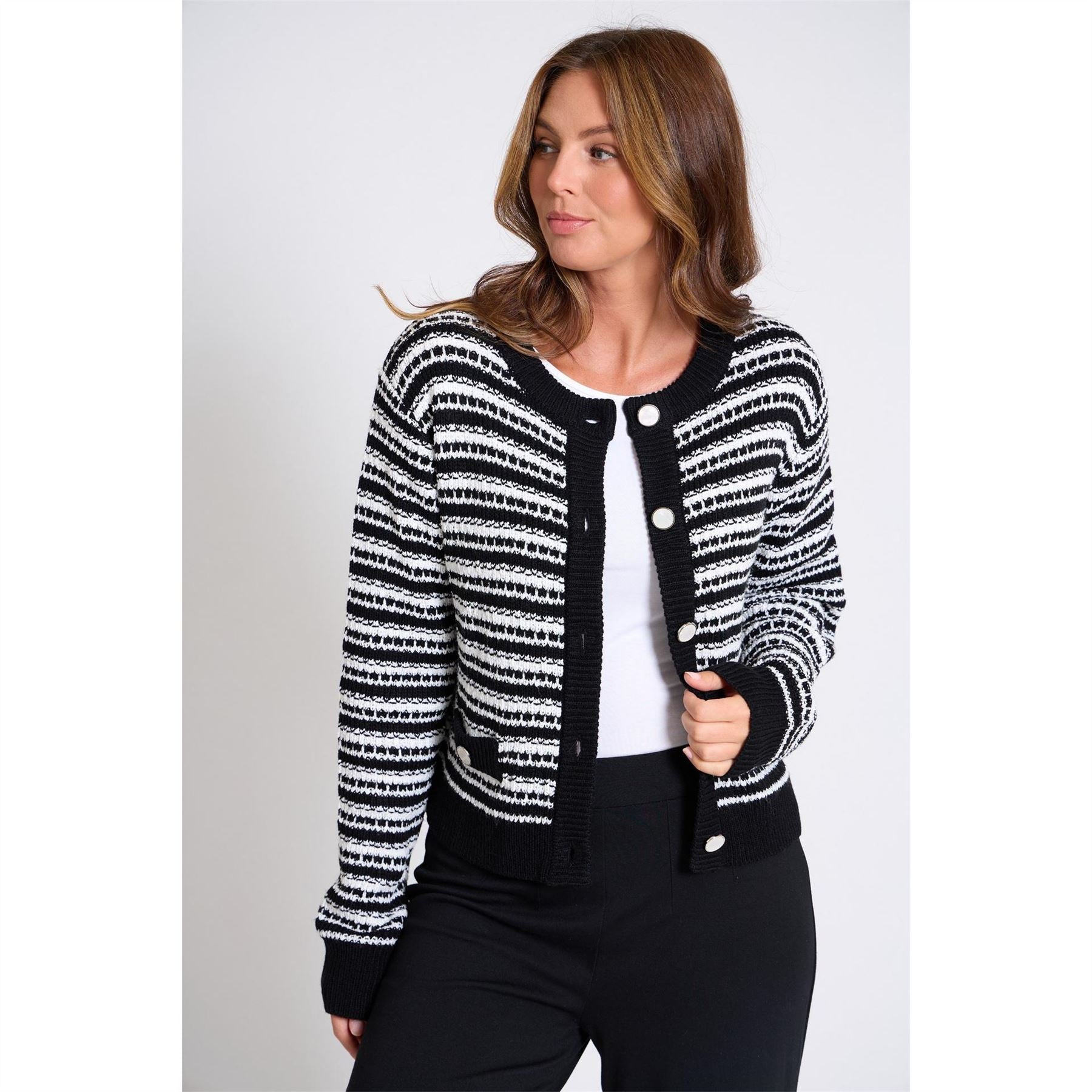 Be You Crew Neck Button Trim Long Sleeve Sweater