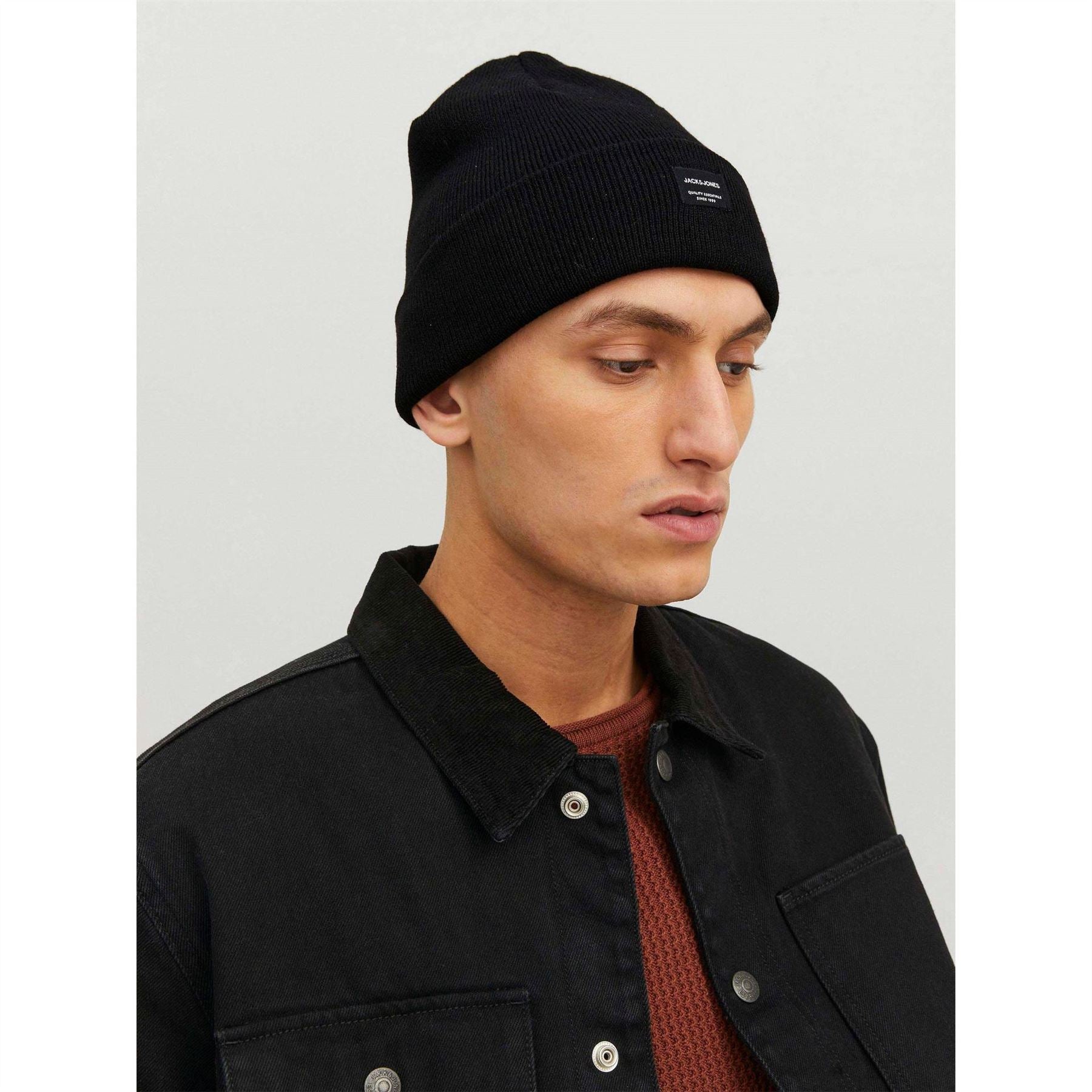 Jack and Jones Solid Patterned Lettering Beanie with Logo