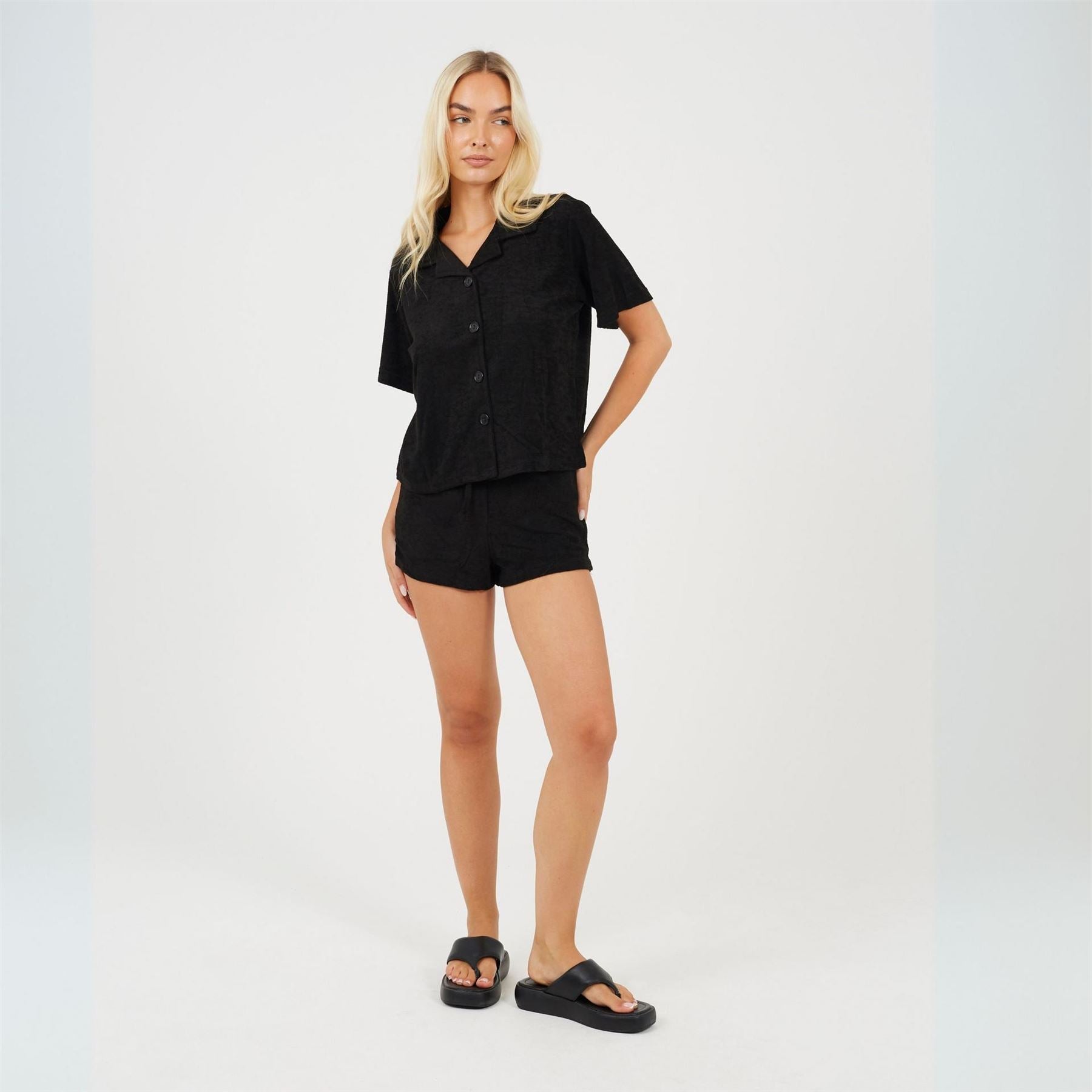 Brave Soul Collared Neck Short Sleeve Lounge Set