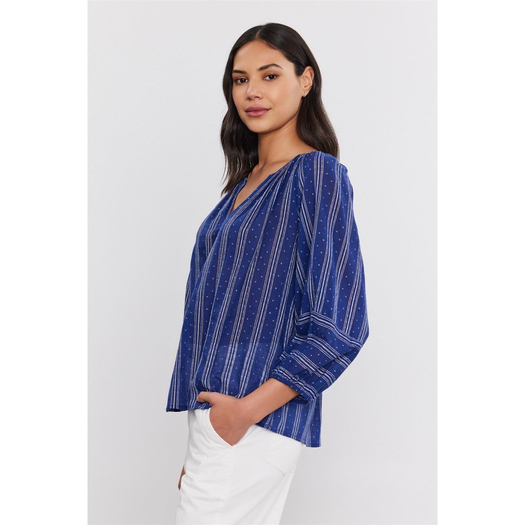 Velvet by Graham and Spencer Regular Fit V-Neck Bishop Sleeve Blouse