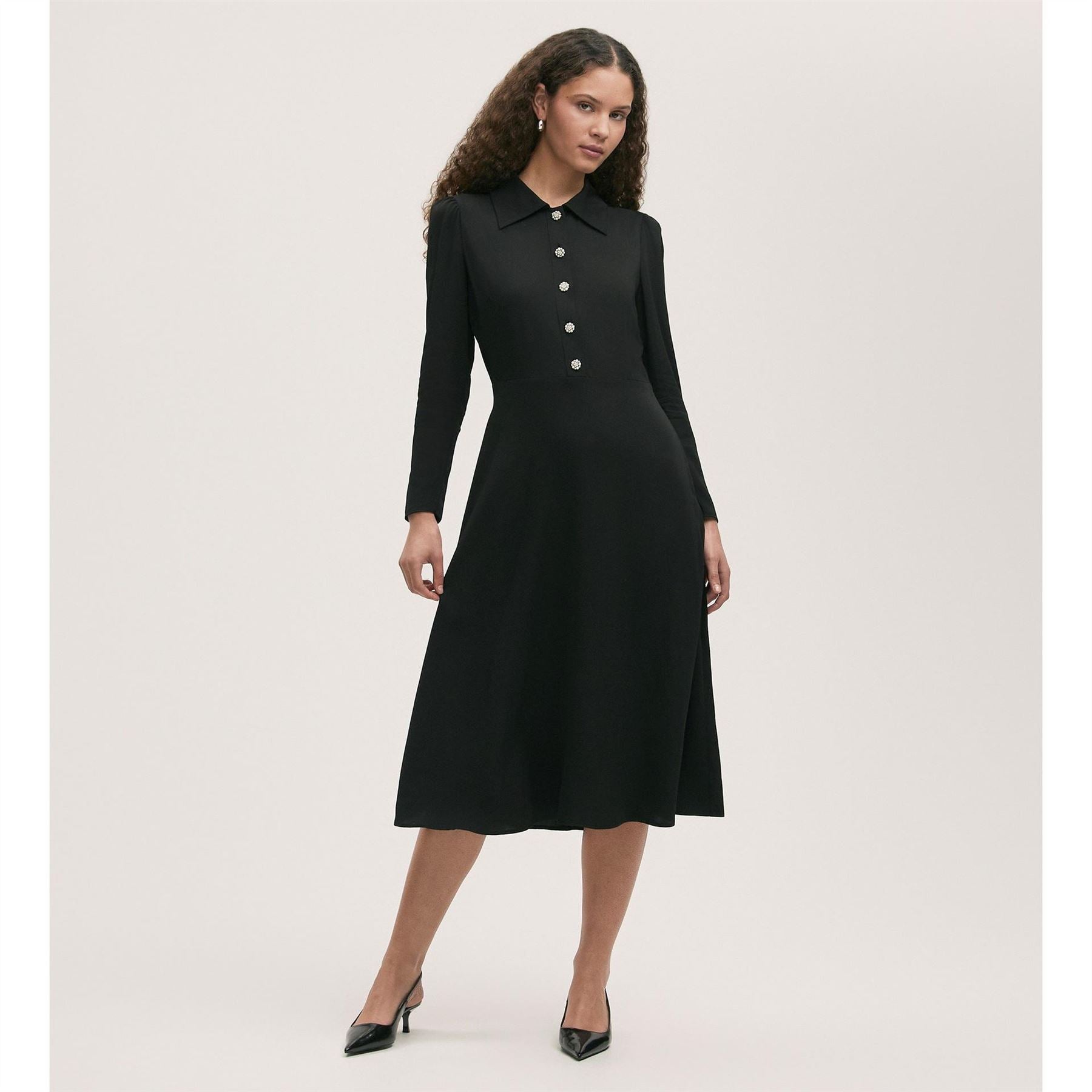 Finery Lucia Collared Neck Long Sleeve Midi Dress