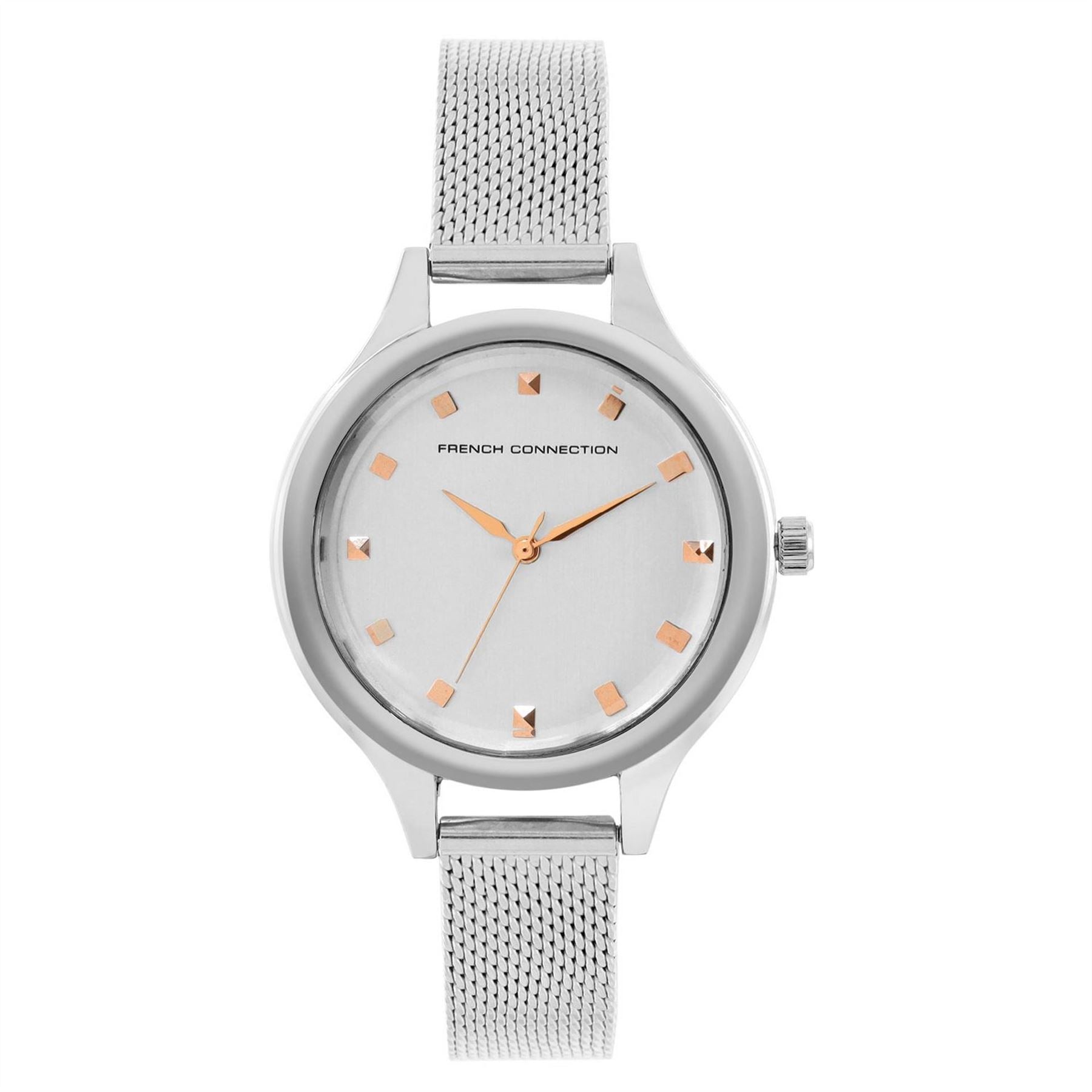 French Connection Connection Silver Case Round Shape Silver Strap Quartz Watch