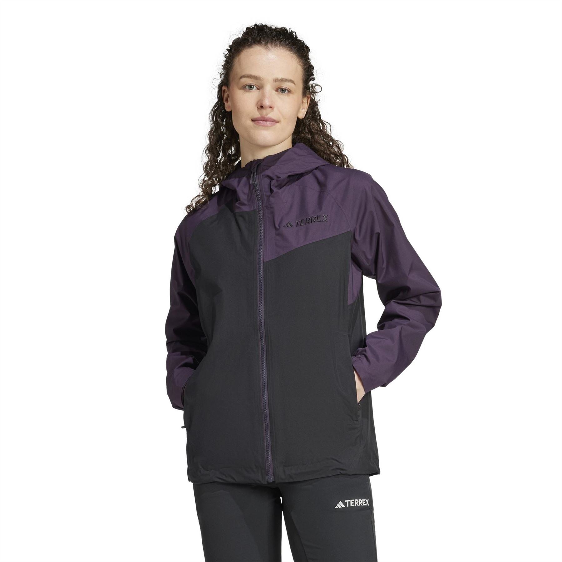 adidas Color Block Front Zipper Pocket Rain Coat