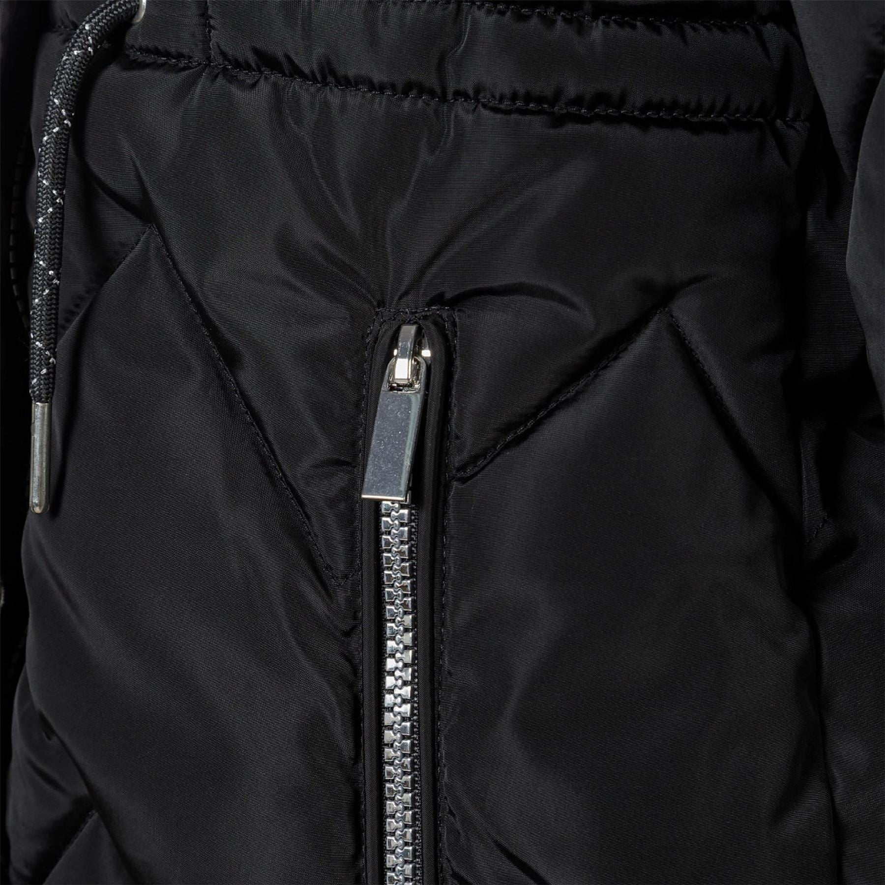 Minoti Girls Mid Length Quilted Winter Jacket Faux Fur Hood Black