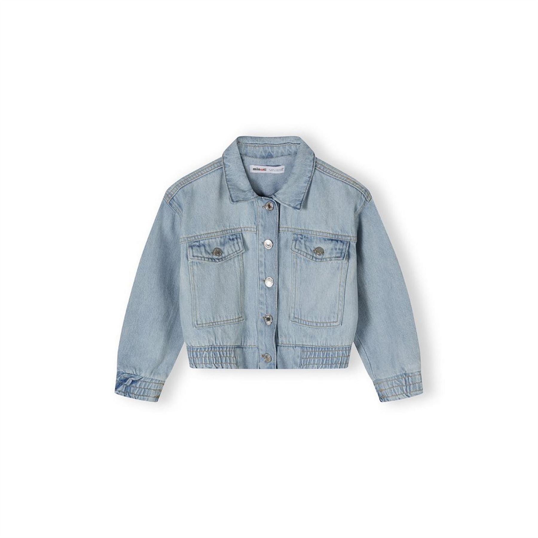 Minoti Girls Cropped Soft Denim Bomber Jacket Light Blue