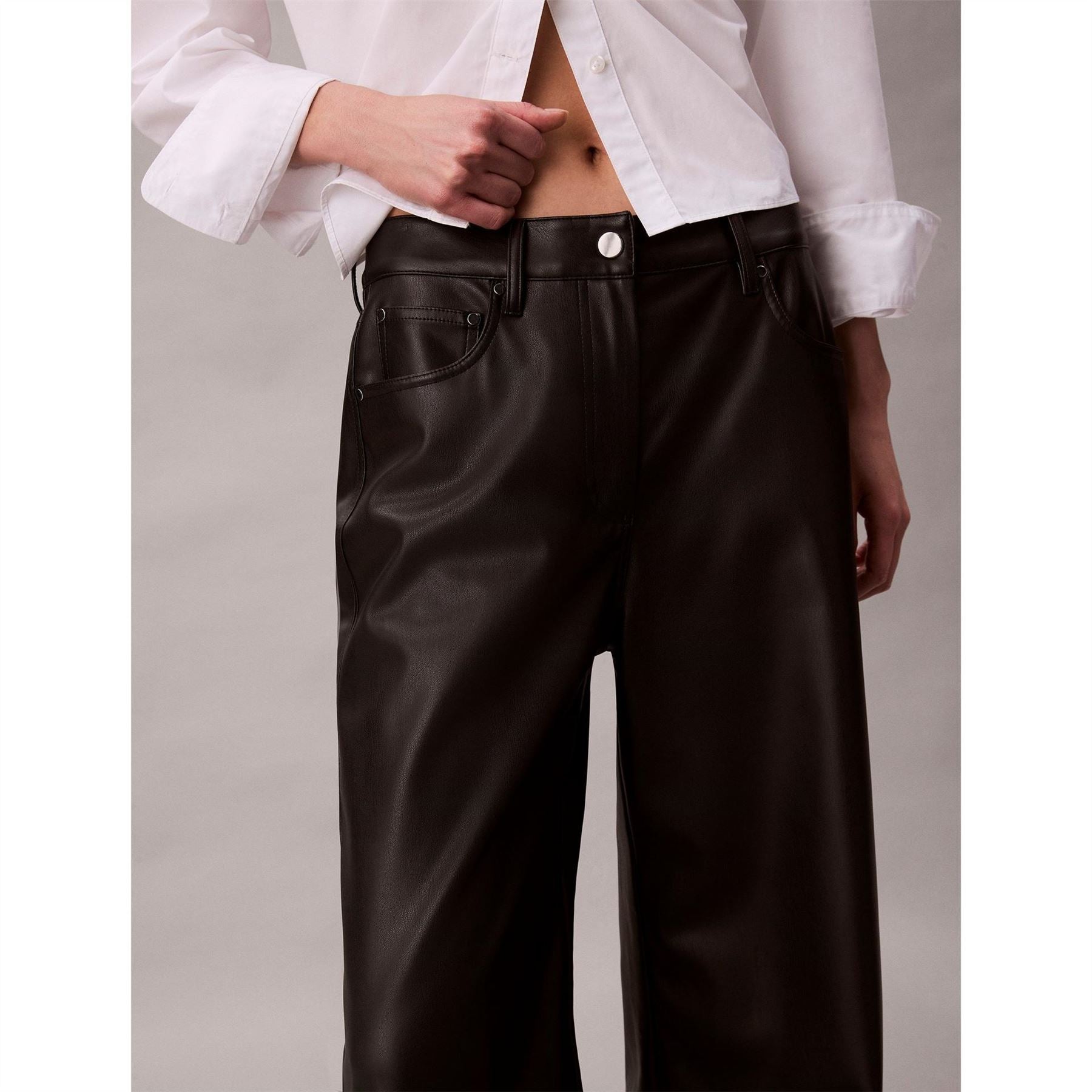 Calvin Klein Jeans Leather Wide Leg Solid Patterned Trousers