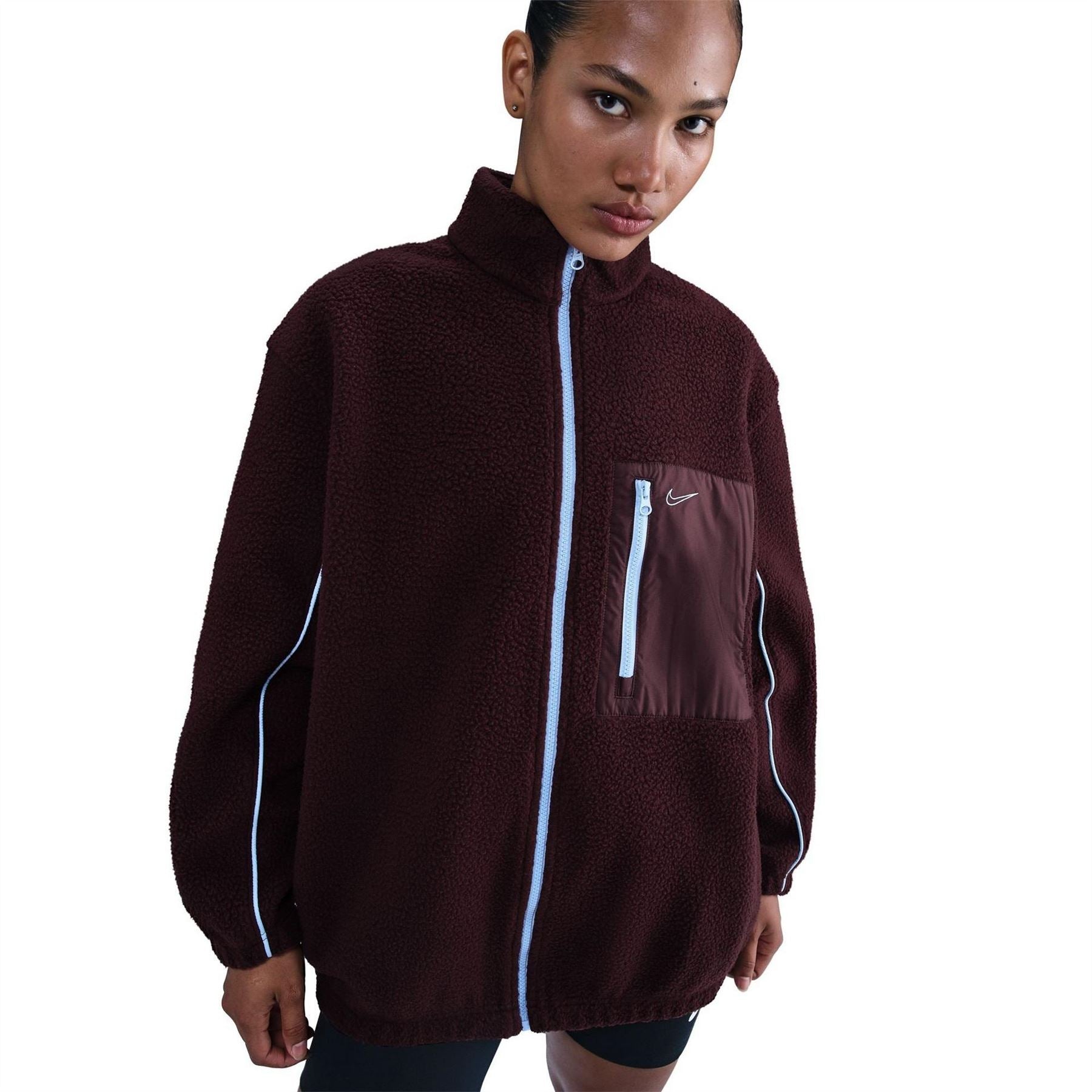 Nike Sherpa Lettering High Neck Long Sleeve Sweatshirt