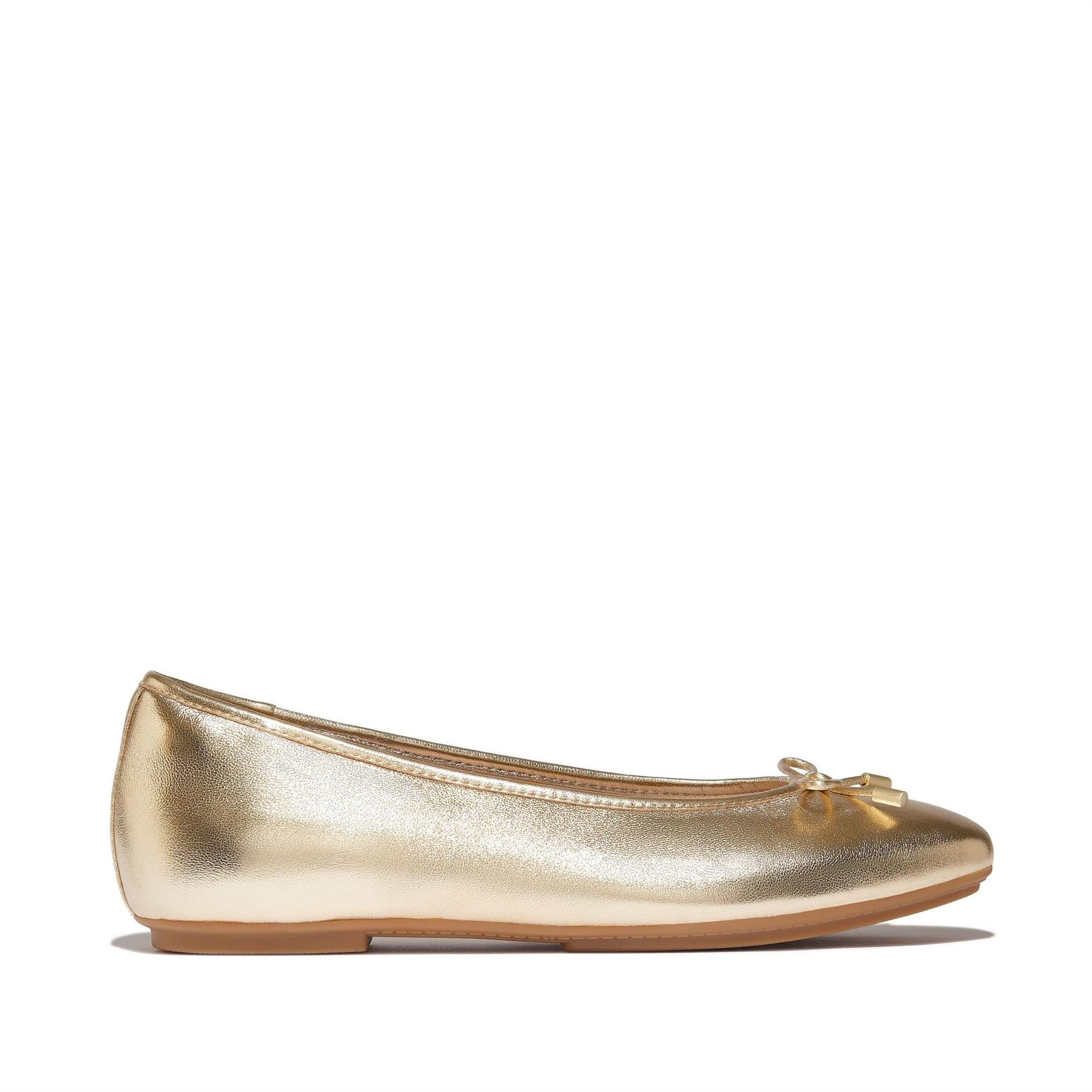 Fitflop Bow Metallic Round Toe Flat Heel Pumps