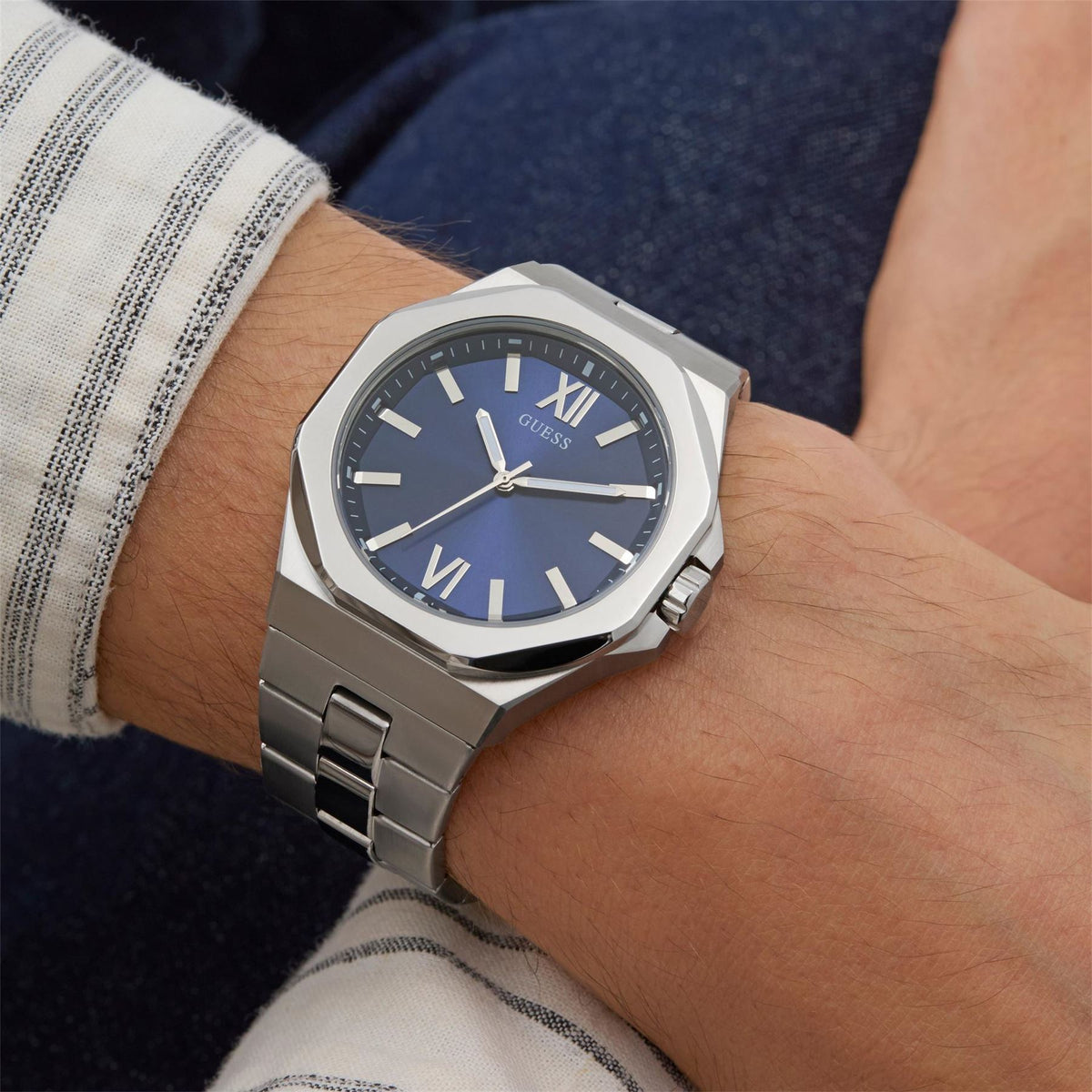Guess Octagonal Stainless Steel Analogue Quartz Watch