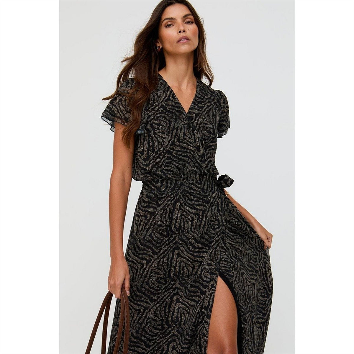 Lily and Lionel And Lionel Devina Ruffle Detail Zebra Print Maxi Dress In Black