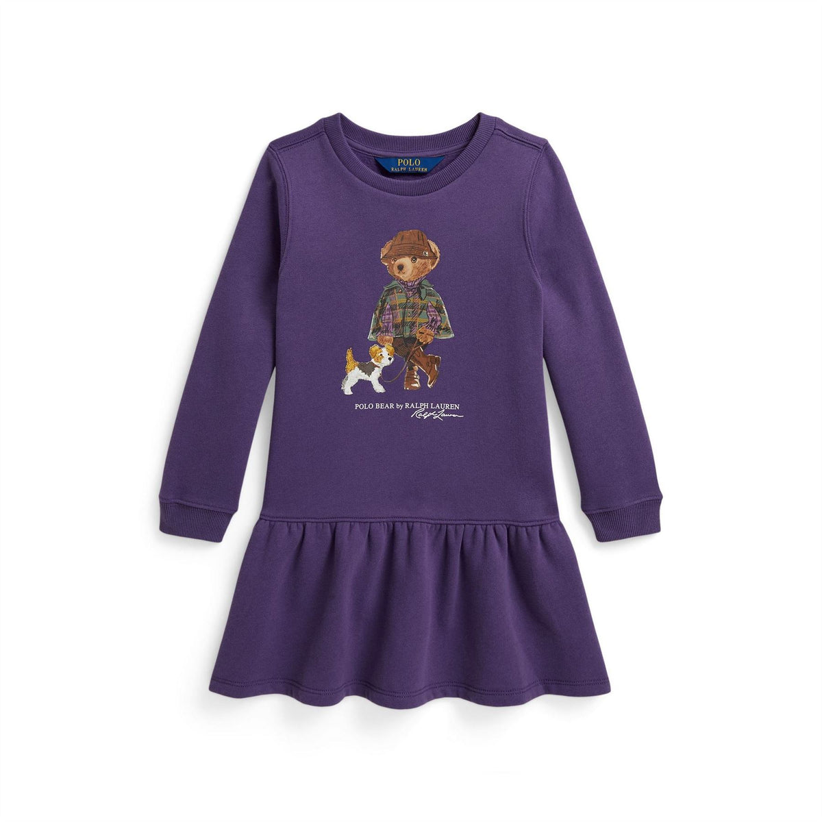 Polo Ralph Lauren Teddy Bear Print Crew Neck Long Sleeve Knee Length Sweatshirt Dress