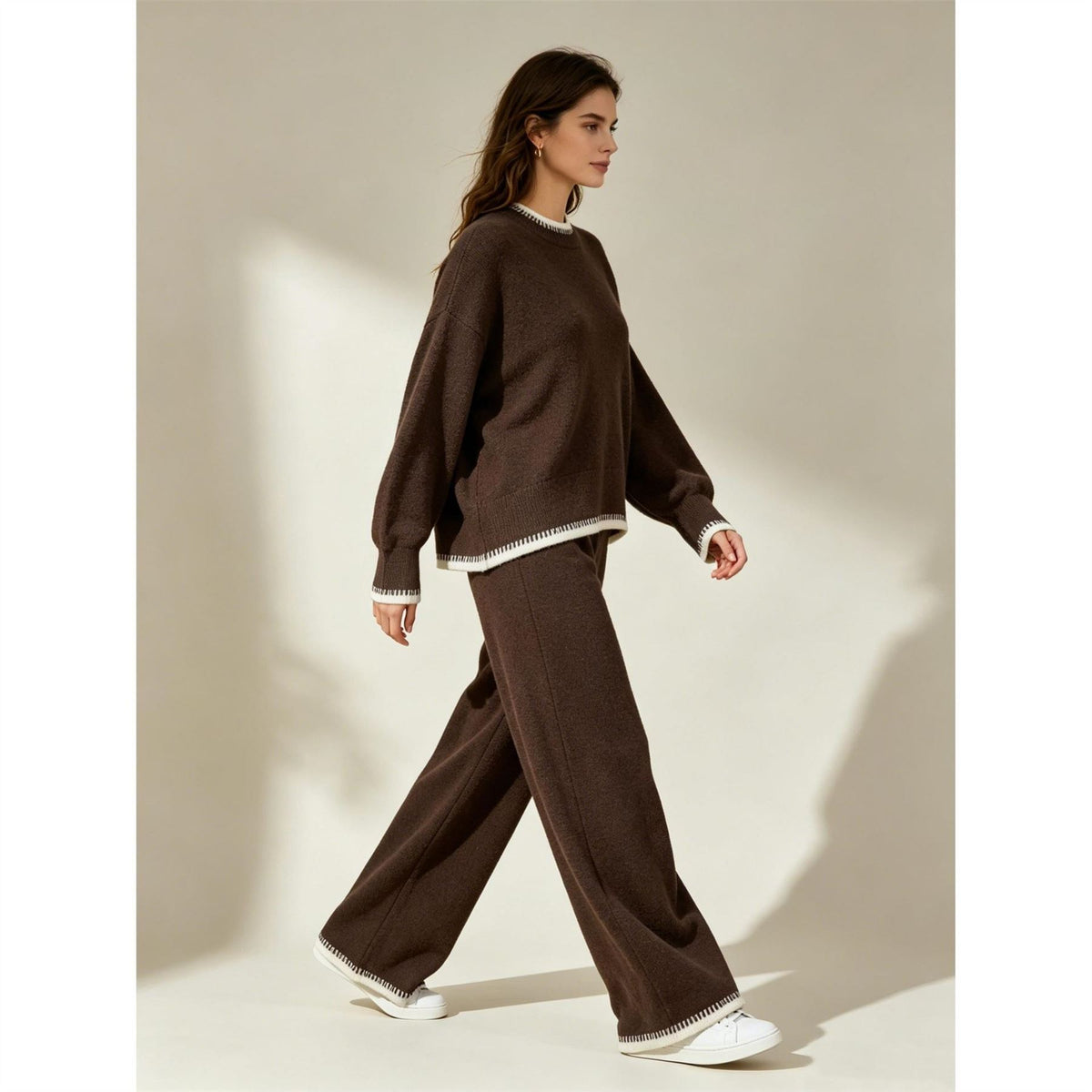 Miso Womens Long Sleeve Contrast Hem Set Knitwear