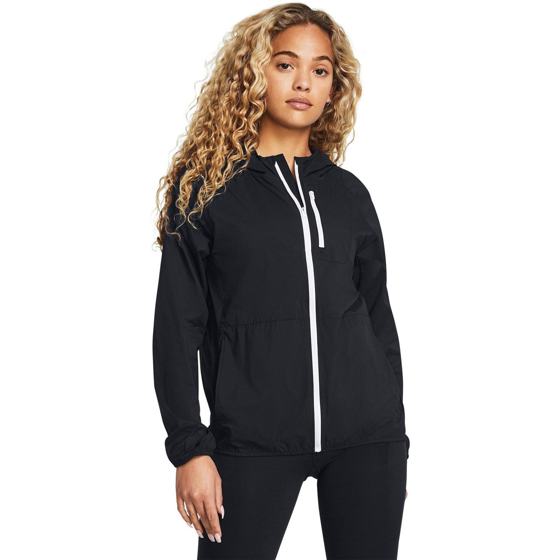 Under Armour Launch Solid Patterned Hooded Running Jacket with Chest Pocket