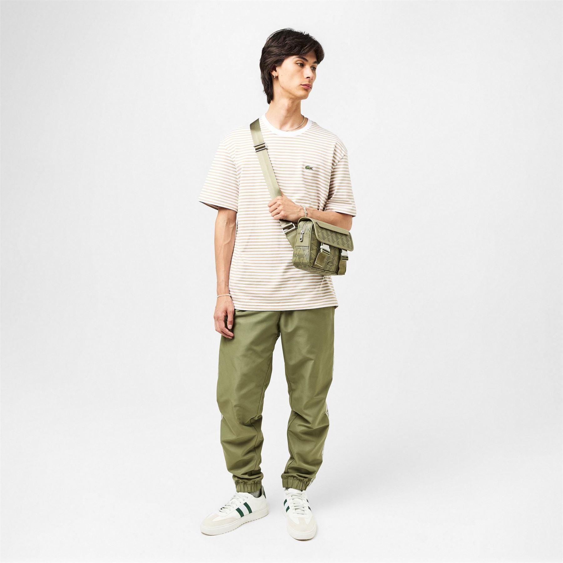 Lacoste Geometric Patterned Messenger Bag with Detachable Strap