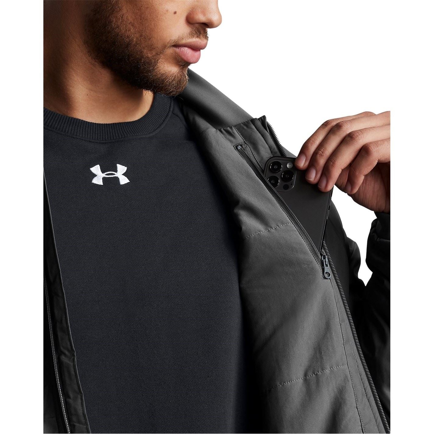 Under Armour Solid Patterned Ribbed Cuff Bomber Collar Bomber Jacket