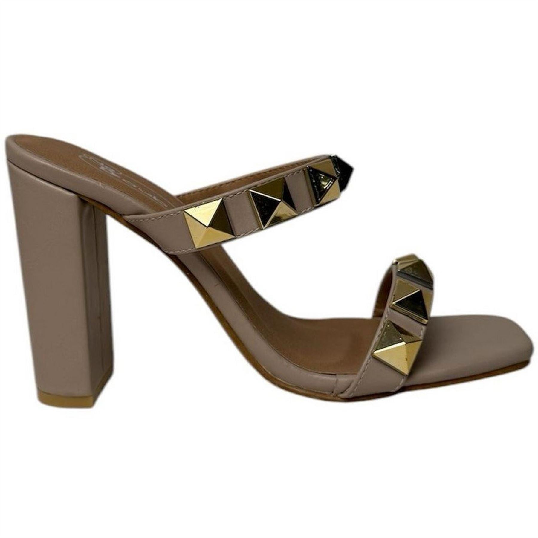 Chic High Heel Studded Block Heel Slides