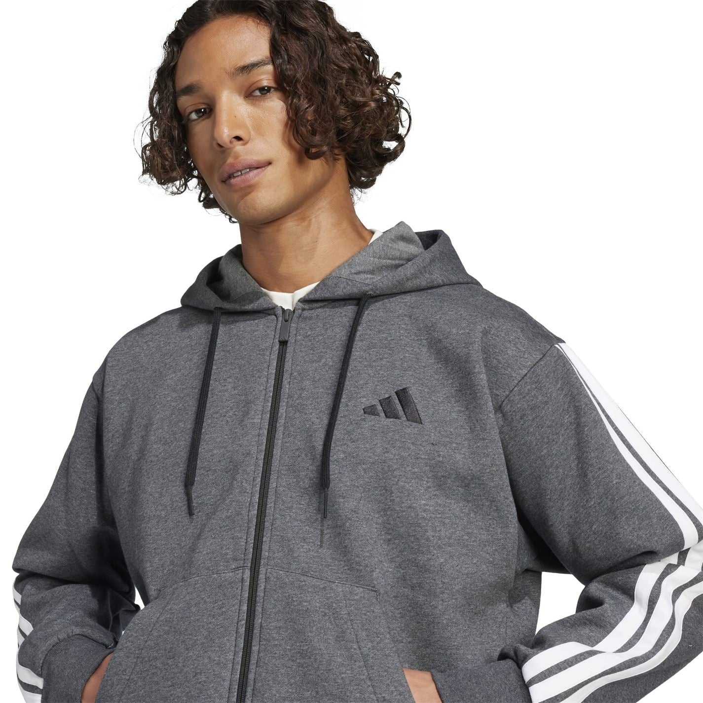 adidas Mens Essentials Fleece 3 Stripes Full Zip Hoodie