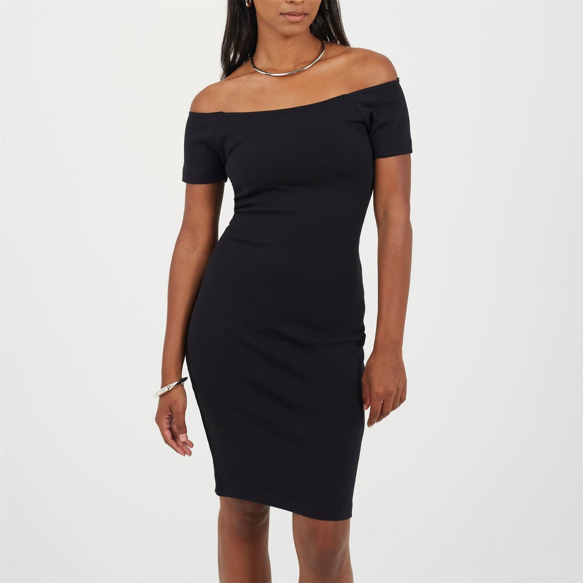 Brave Soul Off The Shoulder Short Sleeve Knee Length Bodycon Dress
