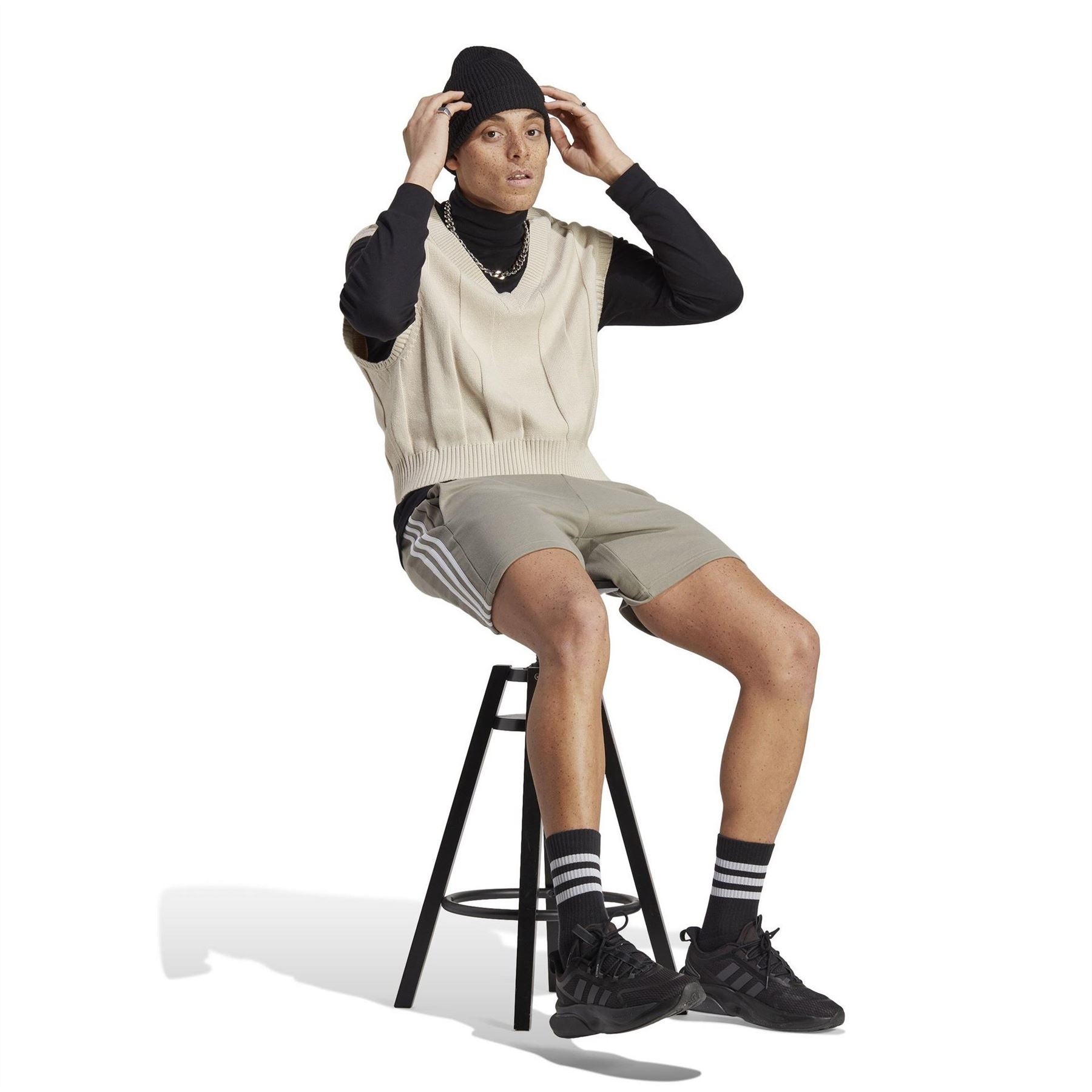 adidas Mens Essentials 3 Stripe Fleece Shorts