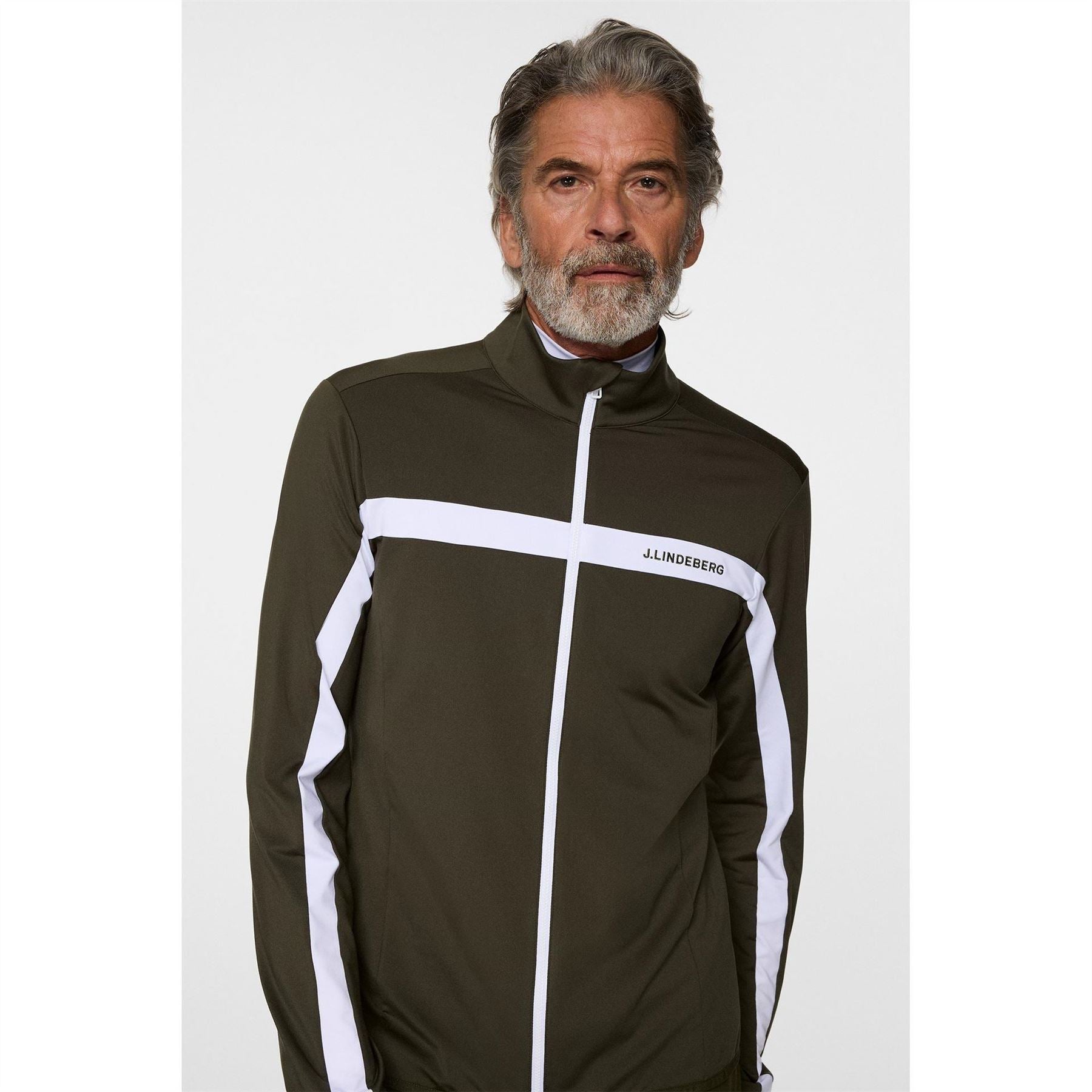 J Lindeberg Golf Jarvis Stripe Patterned Full Zipper Zipped Pocket Fitted Cuff Jacket