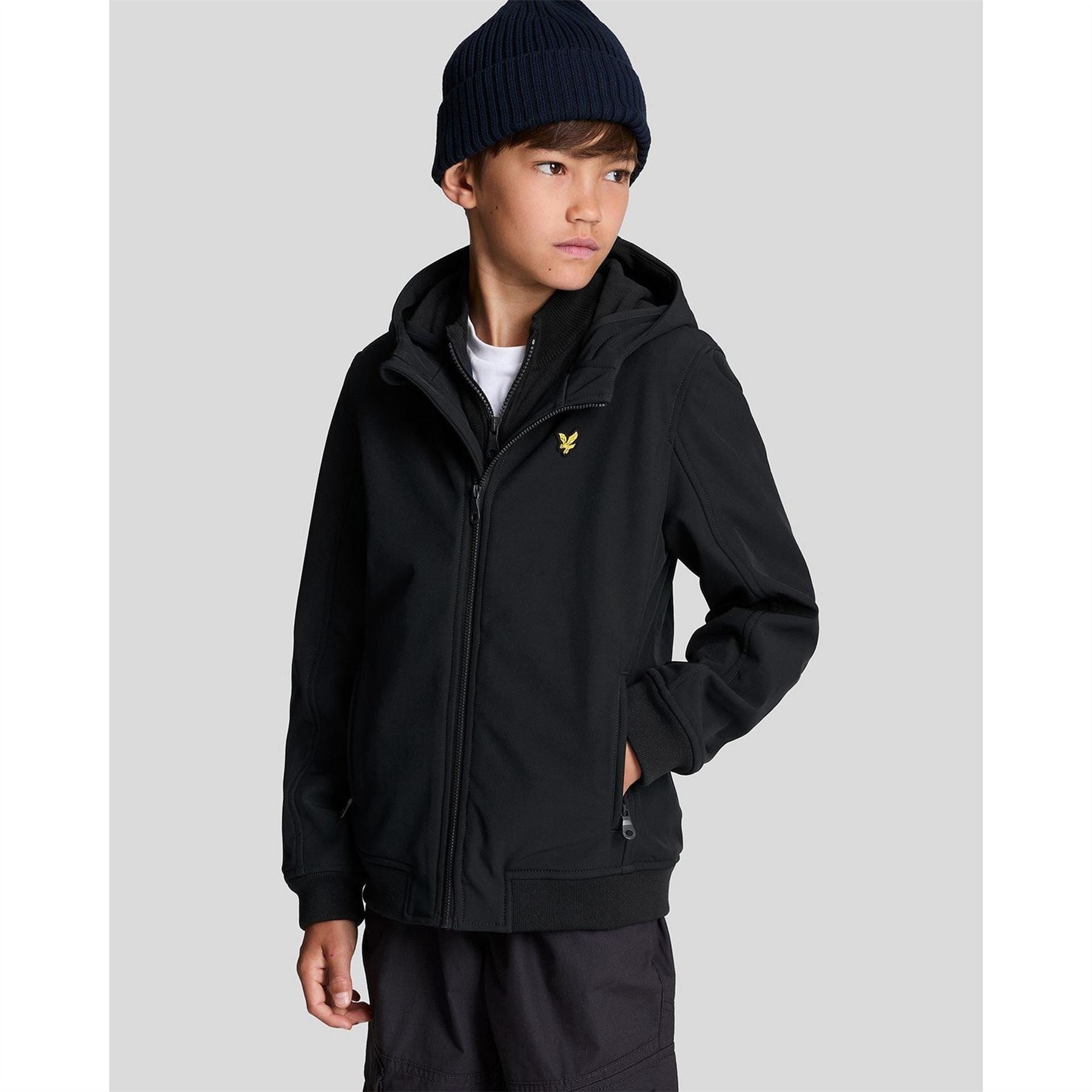 Lyle and Scott Solid Patterned Hooded Neck Ribbed Cuff Softshell Jacket