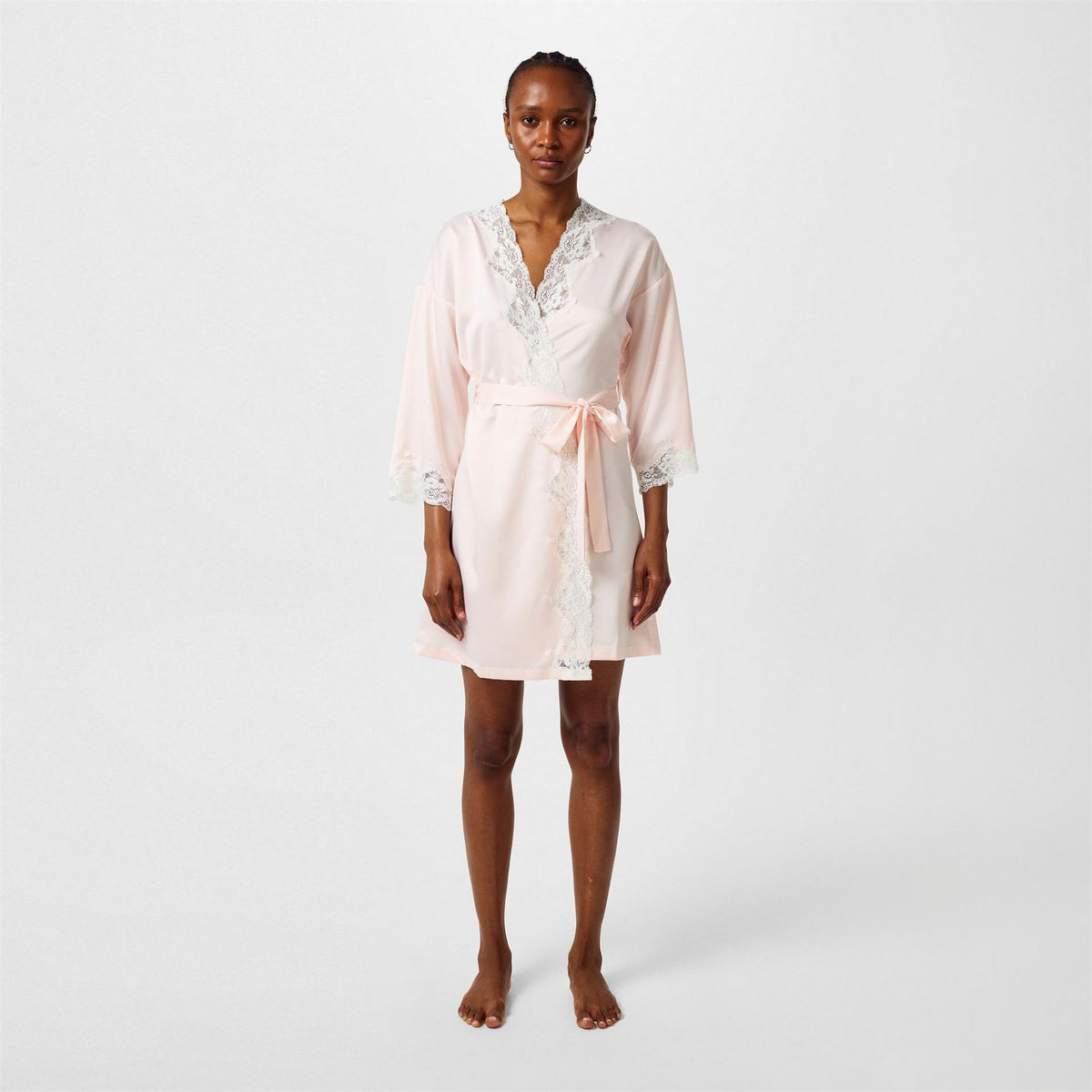 Lauren by Ralph Lauren Lace Trimmed Satin Dressing Gown