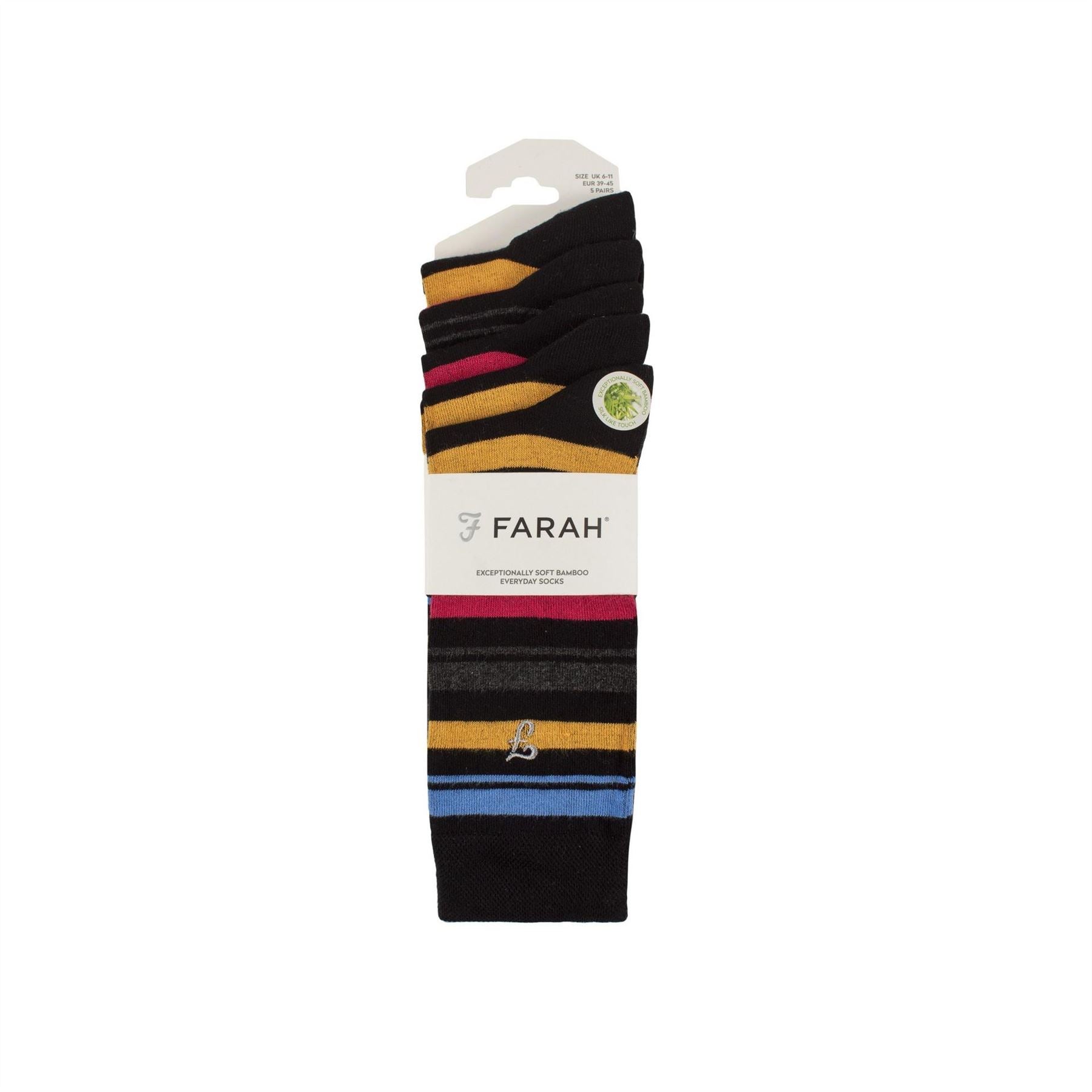 Farah 5 Pack Stripe Crew Socks