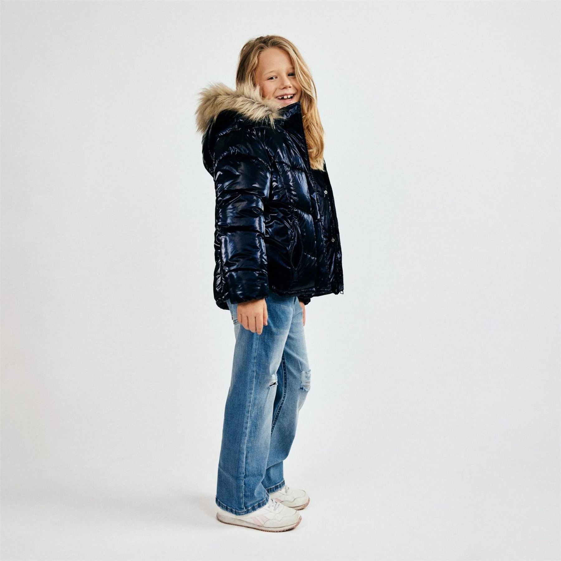 Minoti Girls Winter Jacket Metallic Finish Navy