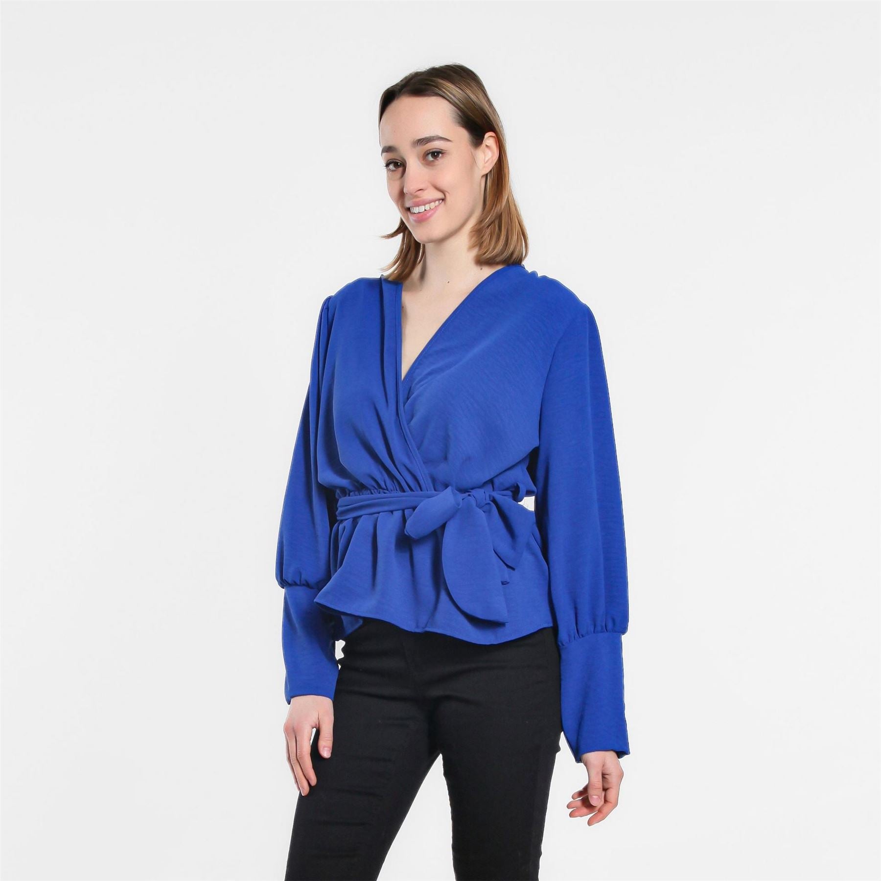 Be You Peplum Wrap V Neck Relaxed Fit Blouse