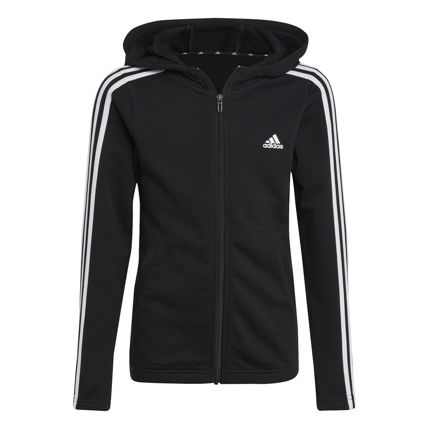 adidas Essentials Girls 3 Stripes Zip Track Top Hoodie