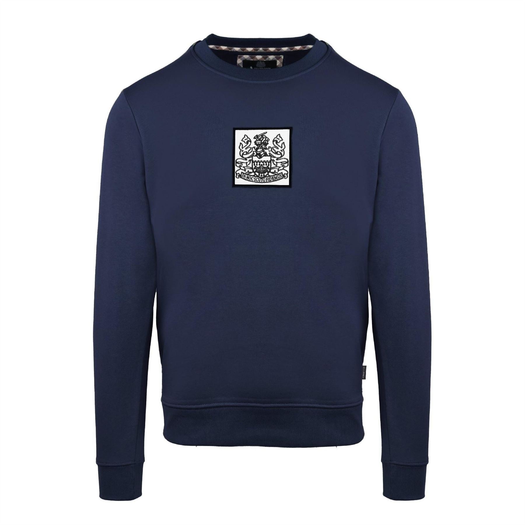 Aquascutum Crew Neck Ribbed Collar Long Sleeve Sweatshirt