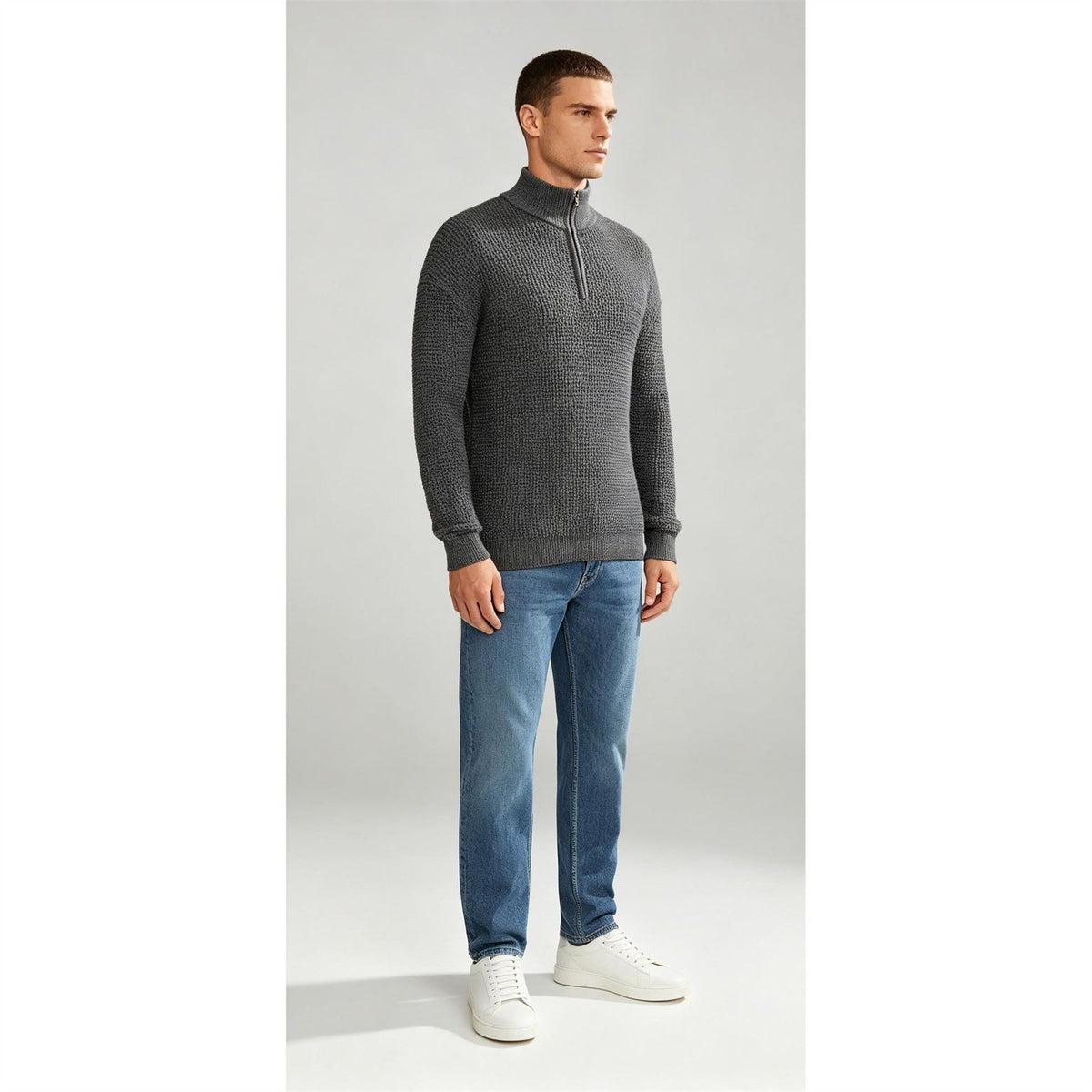 Firetrap Quarter Zip Cable Knit Funnel Neck Jumper