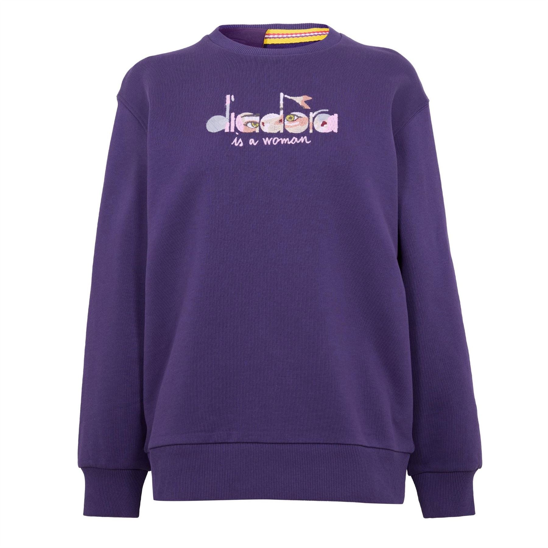 Diadora Embroidered Crew Neck Ribbed Collar Long Sleeve Sweater