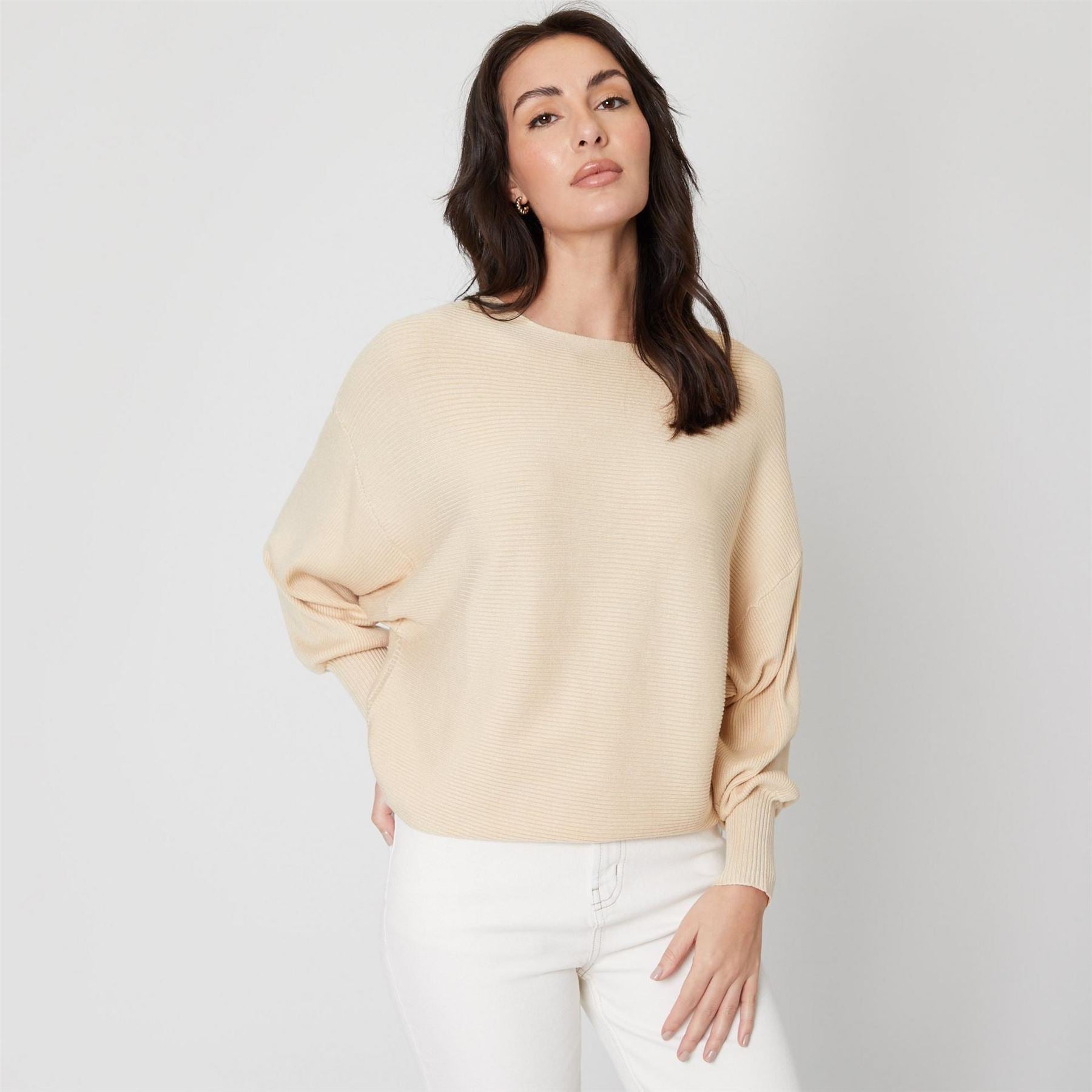 Be You Batwing Boat Neck Three Quarter Sleeve Sweater